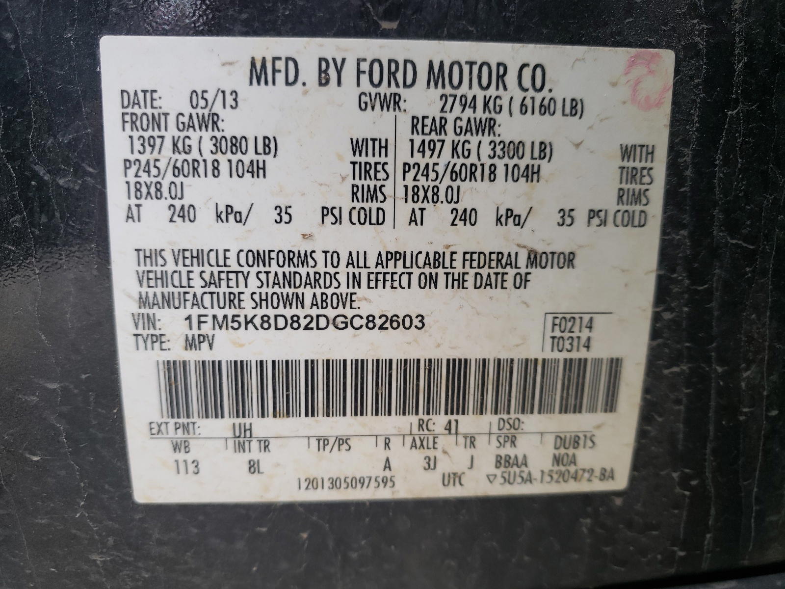 Photo 10 from auction – 2013 FORD EXPLORER X with VIN 1FM5K8D82DGC82603