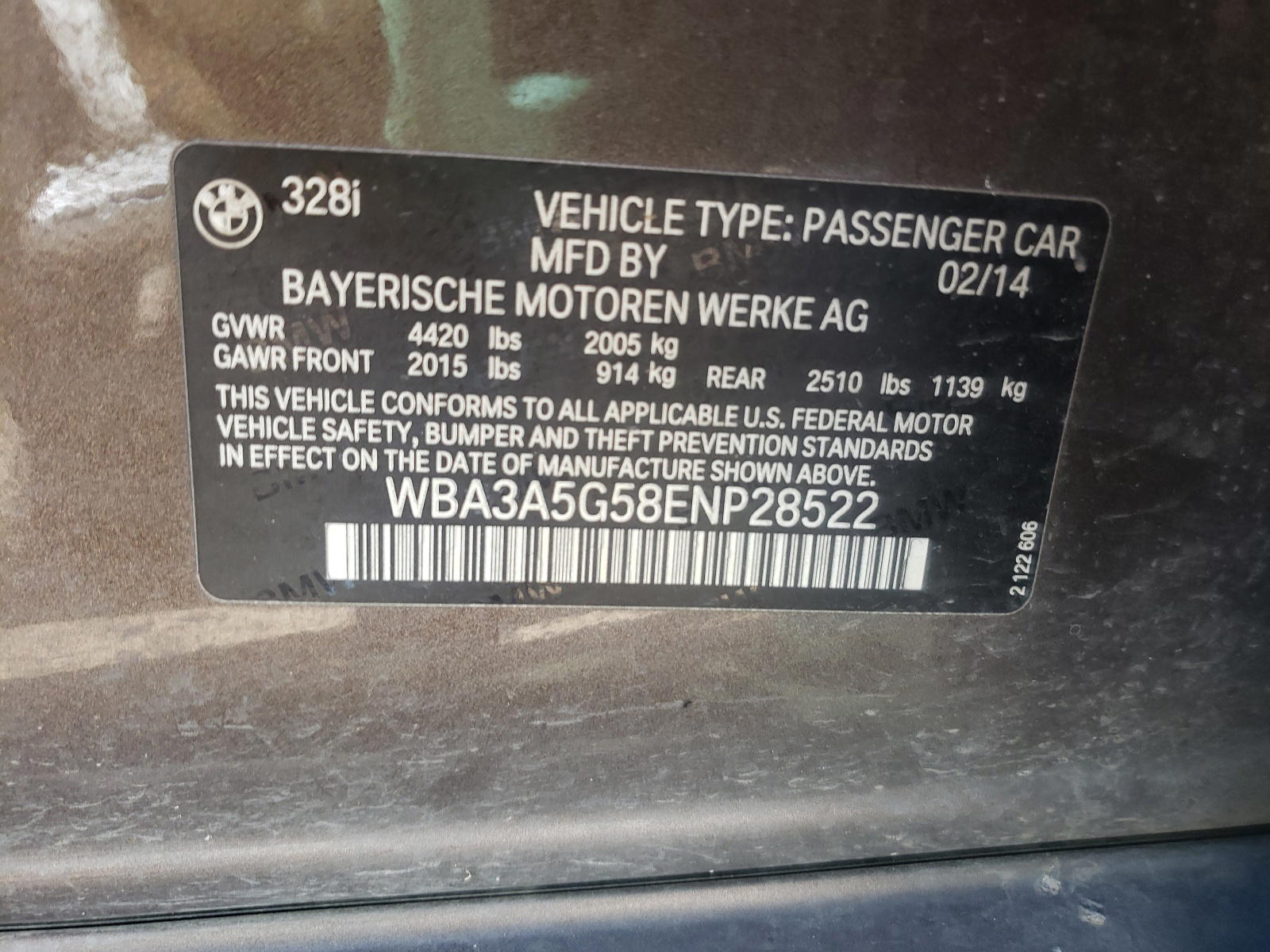 Photo 10 from auction – 2014 BMW 328 I with VIN WBA3A5G58ENP28522