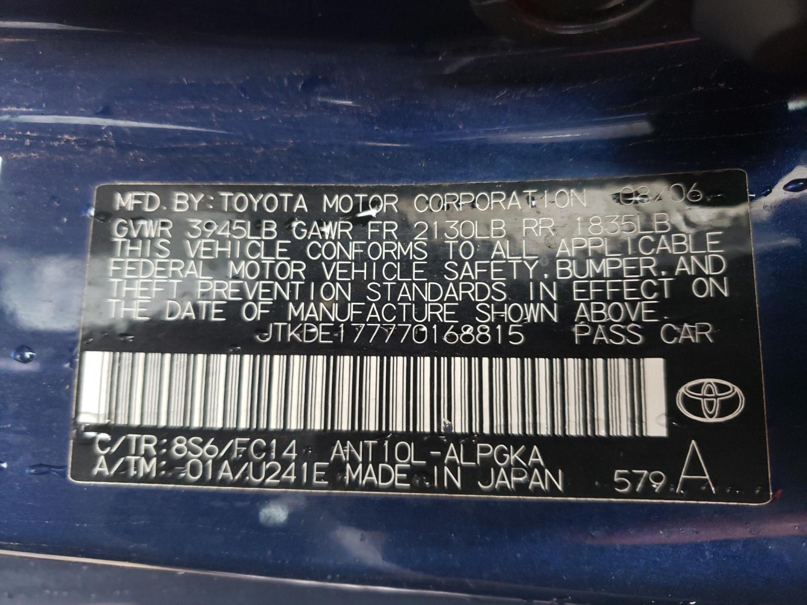 Photo 10 from auction – 2007 TOYOTA SCION TC with VIN JTKDE177770168815