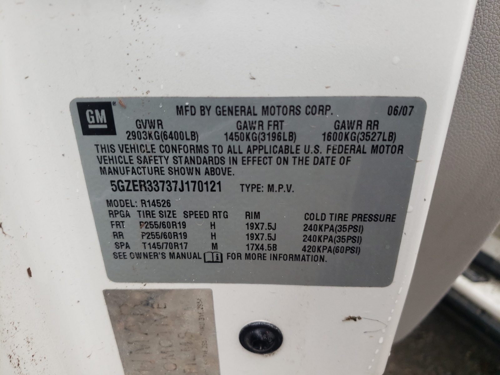 Photo 10 from auction – 2007 SATURN OUTLOOK SP with VIN 5GZER33737J170121