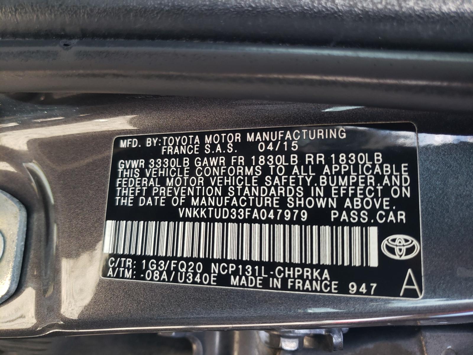 Photo 10 from auction – 2015 TOYOTA YARIS with VIN VNKKTUD33FA047979