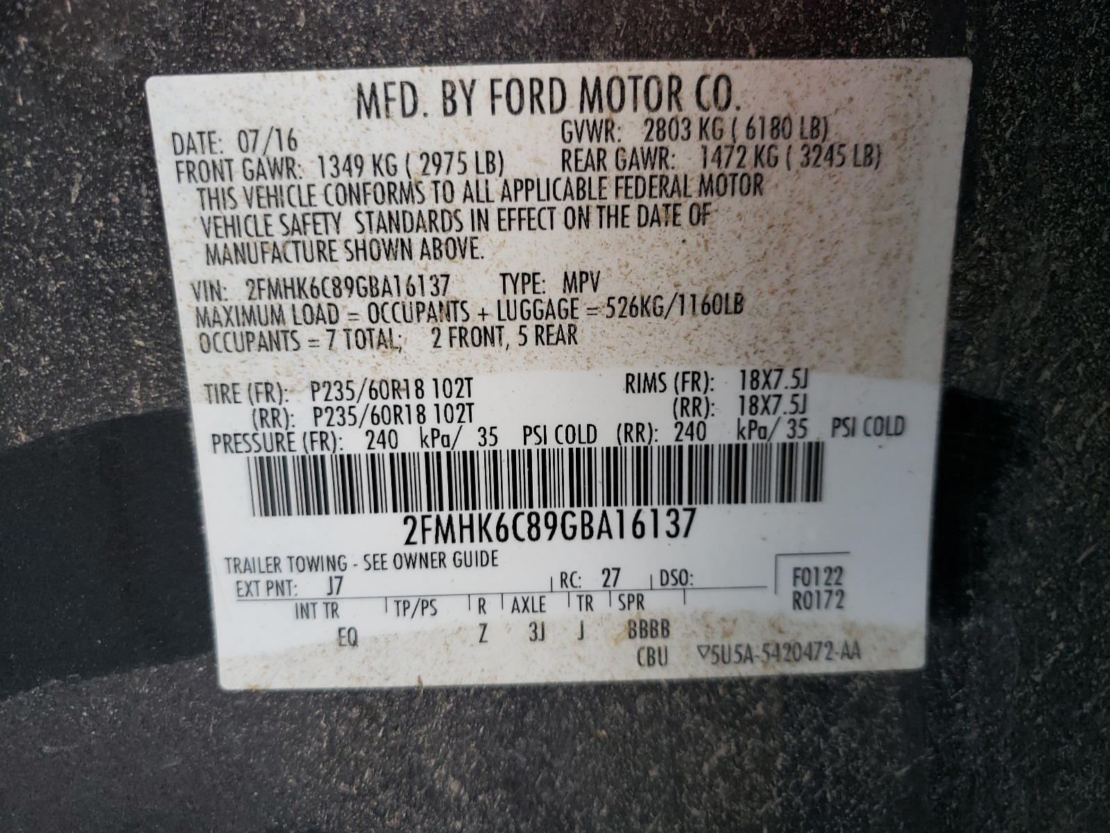 Photo 10 from auction – 2016 FORD FLEX SEL with VIN 2FMHK6C89GBA16137