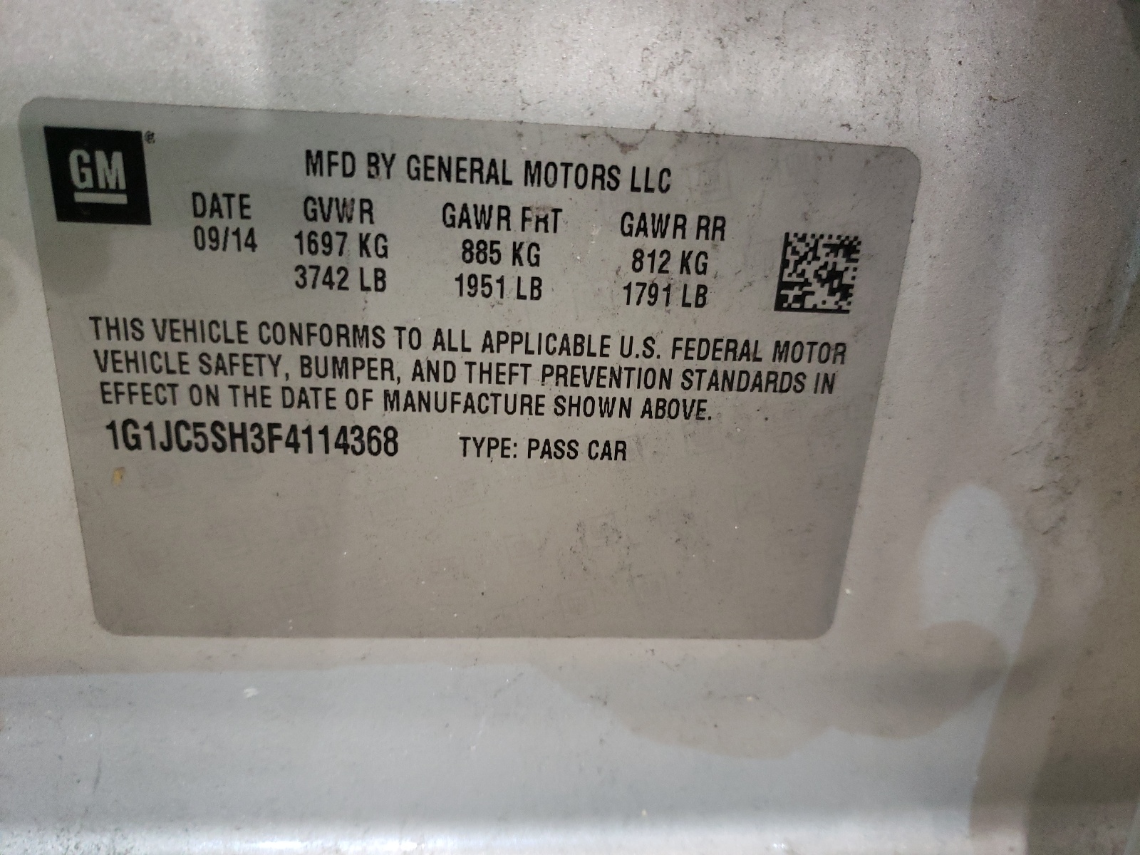 Photo 10 from auction – 2015 CHEVROLET SONIC LT with VIN 1G1JC5SH3F4114368