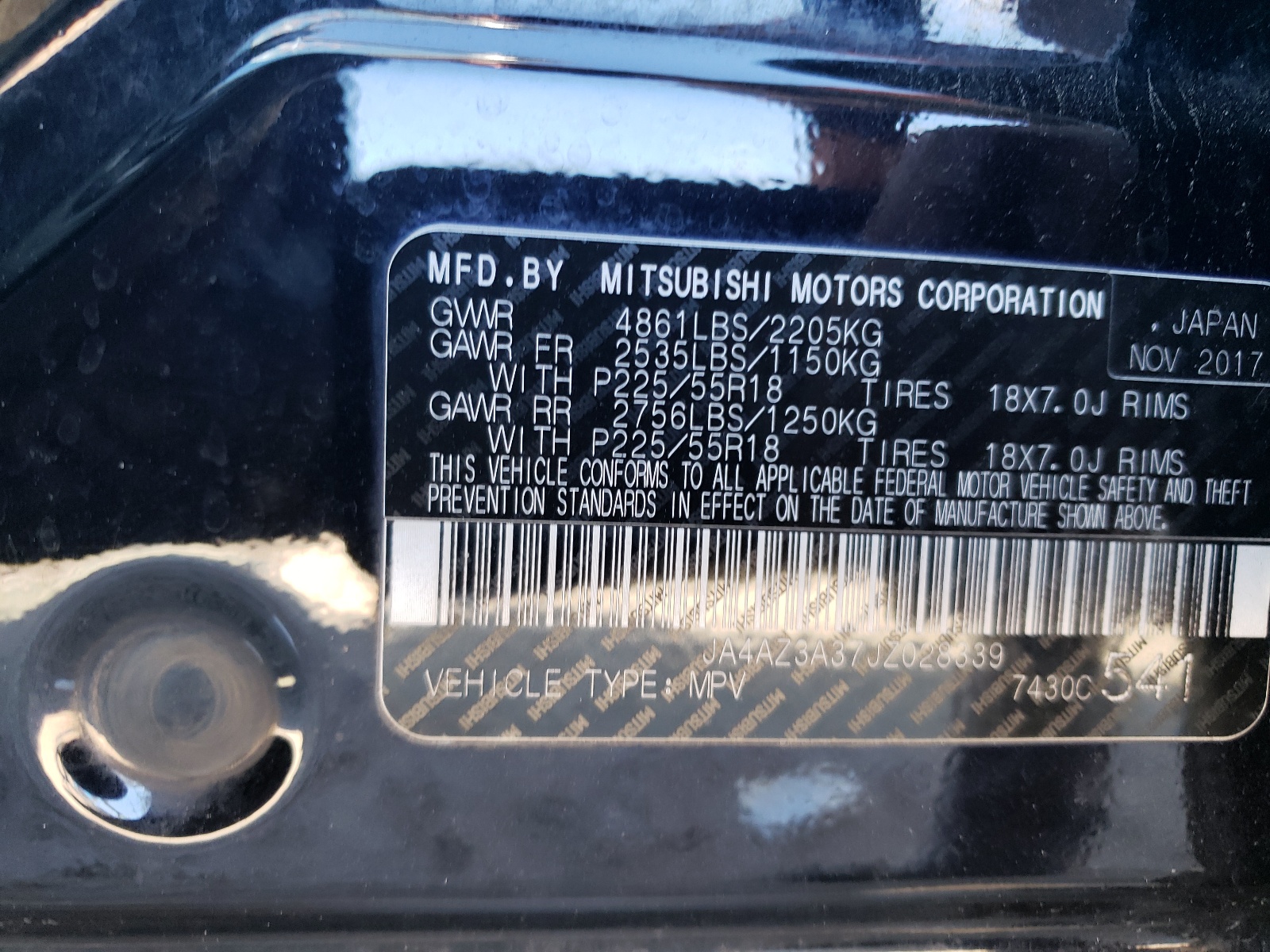 Photo 10 from auction – 2018 MITSUBISHI OUTLANDER with VIN JA4AZ3A37JZ028339