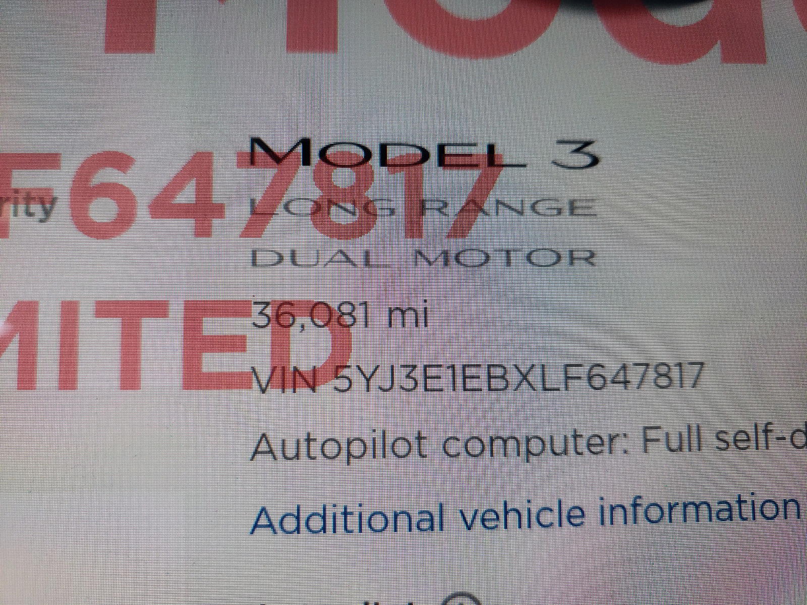 Photo 8 from auction – 2020 TESLA MODEL 3 with VIN 5YJ3E1EBXLF647817