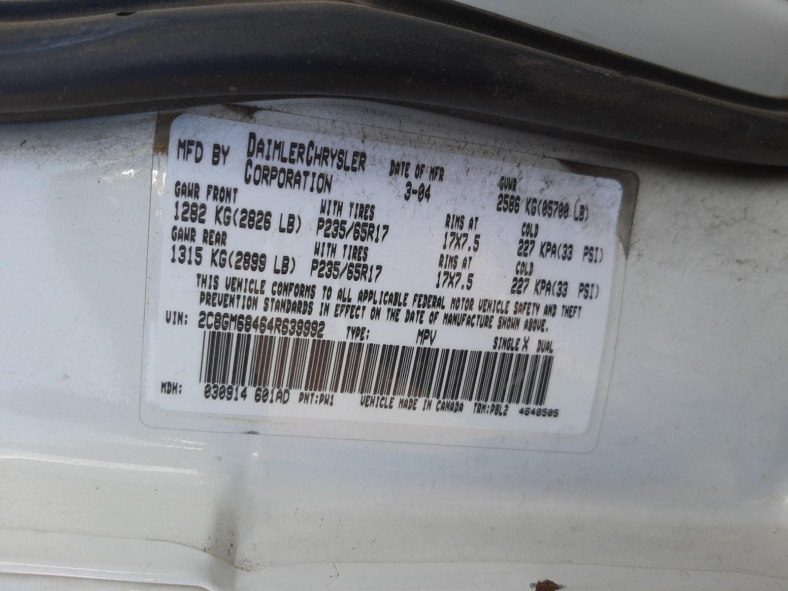 Photo 10 from auction – 2004 CHRYSLER PACIFICA with VIN 2C8GM68464R639992