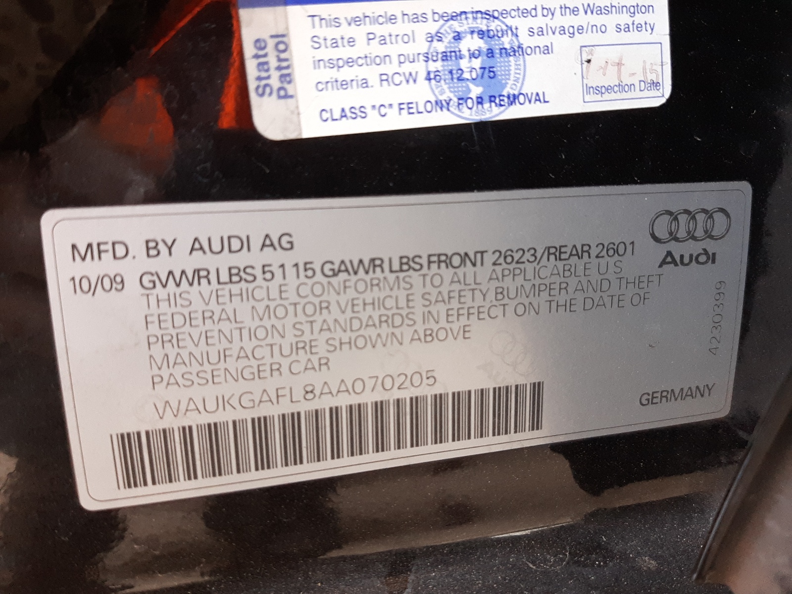 Photo 10 from auction – 2010 AUDI S4 PRESTIG with VIN WAUKGAFL8AA070205