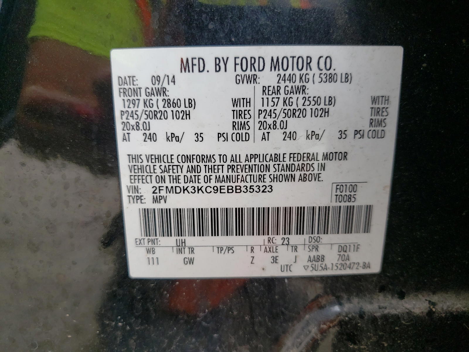 Photo 10 from auction – 2014 FORD EDGE LIMIT with VIN 2FMDK3KC9EBB35323