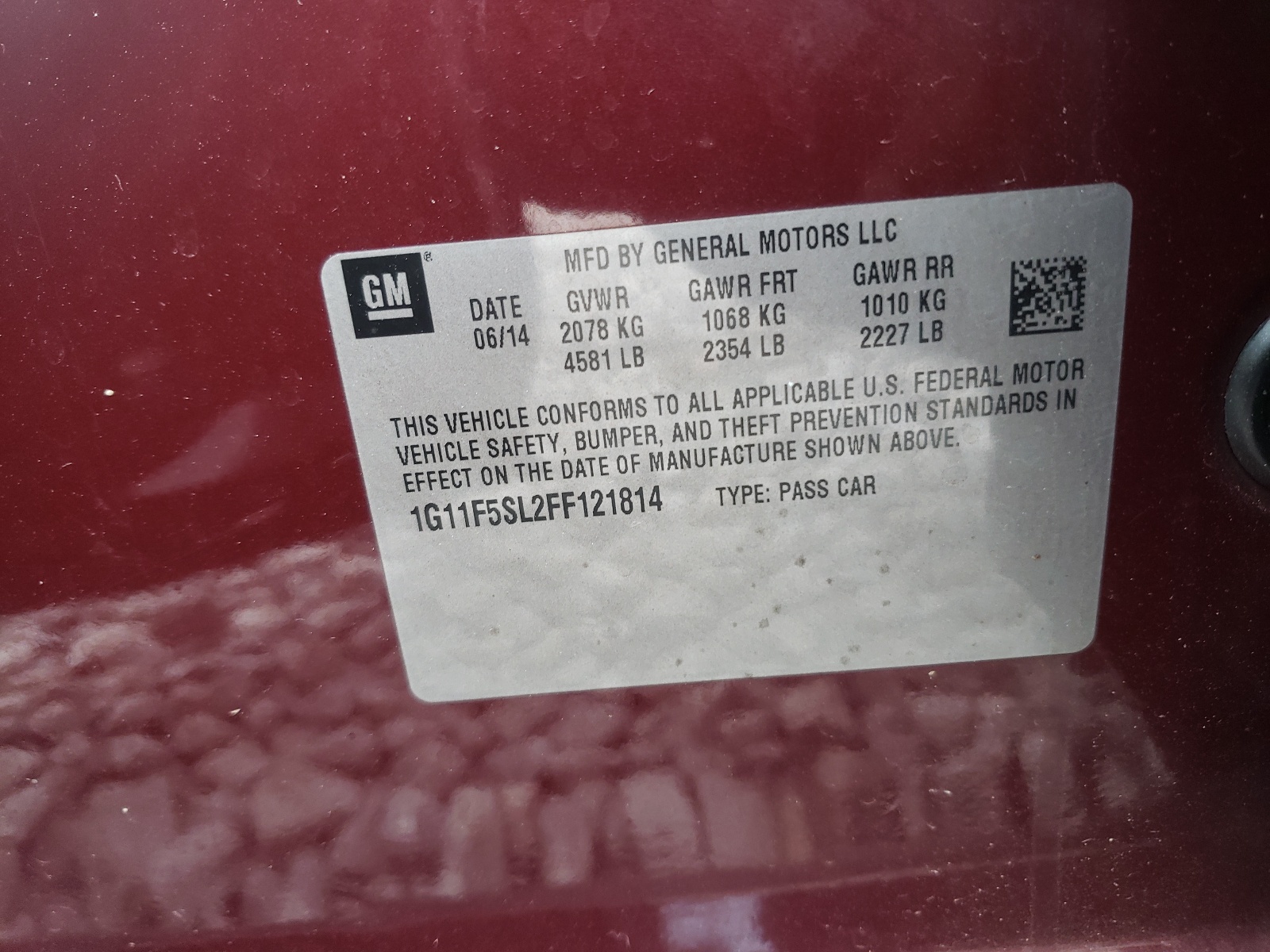 Photo 10 from auction – 2015 CHEVROLET MALIBU LTZ with VIN 1G11F5SL2FF121814