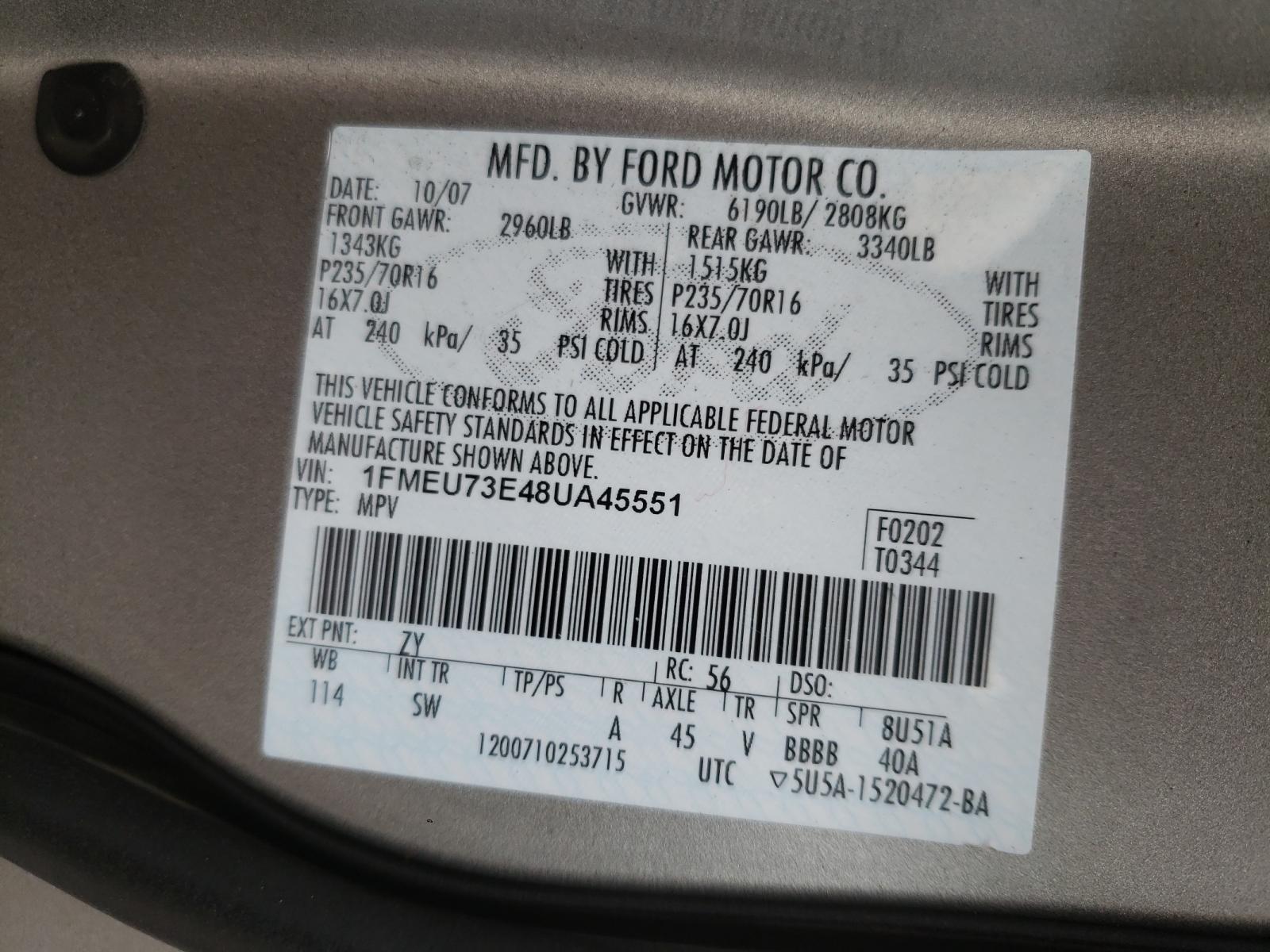 Photo 10 from auction – 2008 FORD EXPLORER X with VIN 1FMEU73E48UA45551