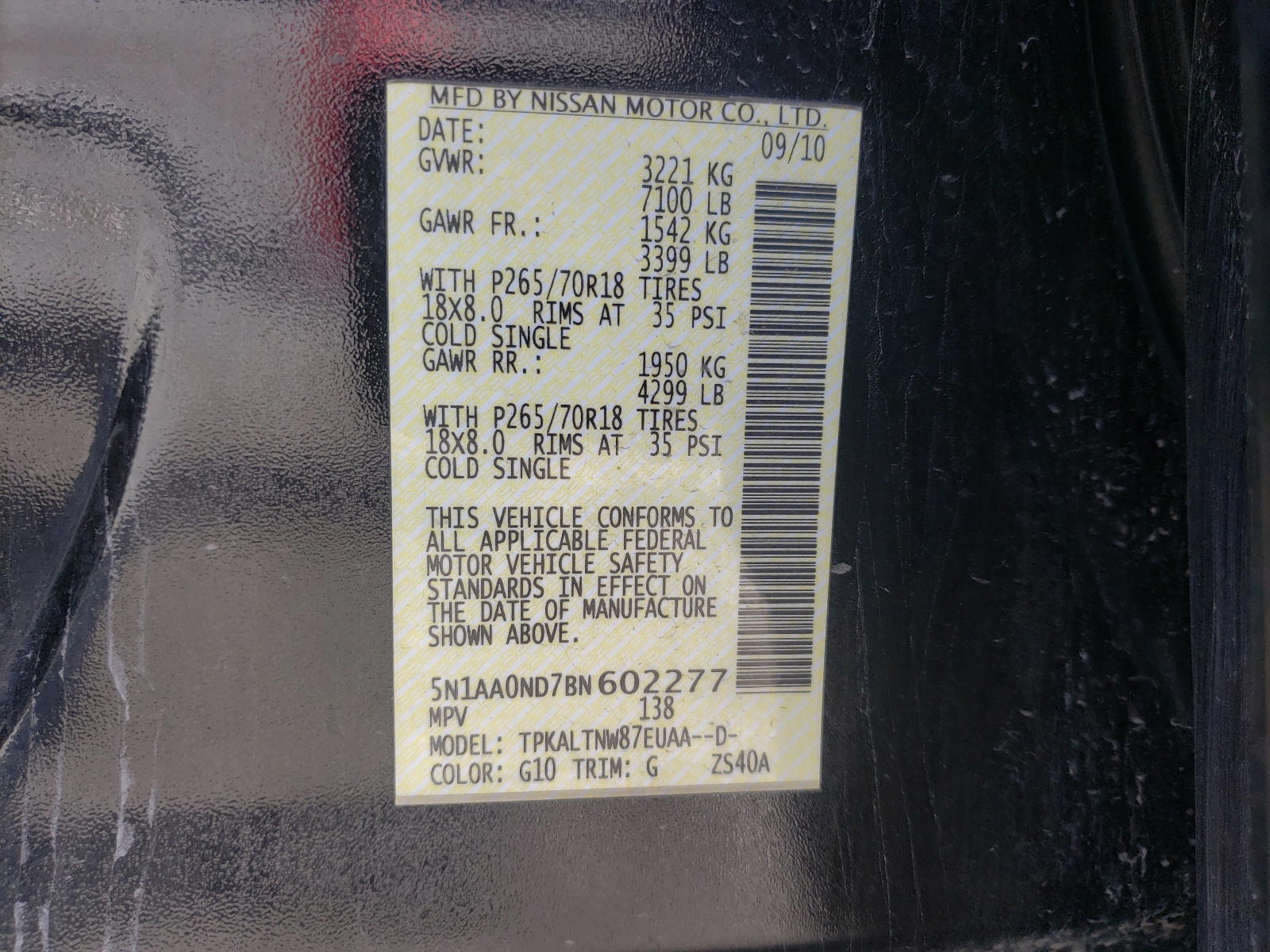 Photo 10 from auction – 2011 NISSAN ARMADA with VIN 5N1AA0ND7BN602277
