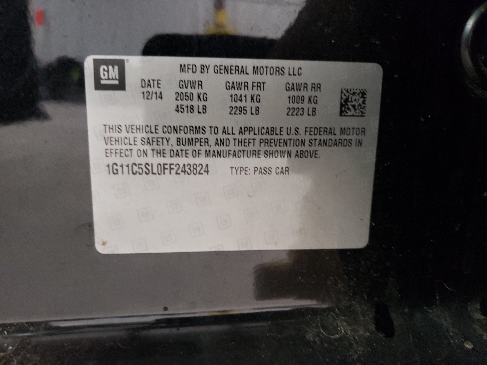 Photo 10 from auction – 2015 CHEVROLET MALIBU 1LT with VIN 1G11C5SL0FF243824