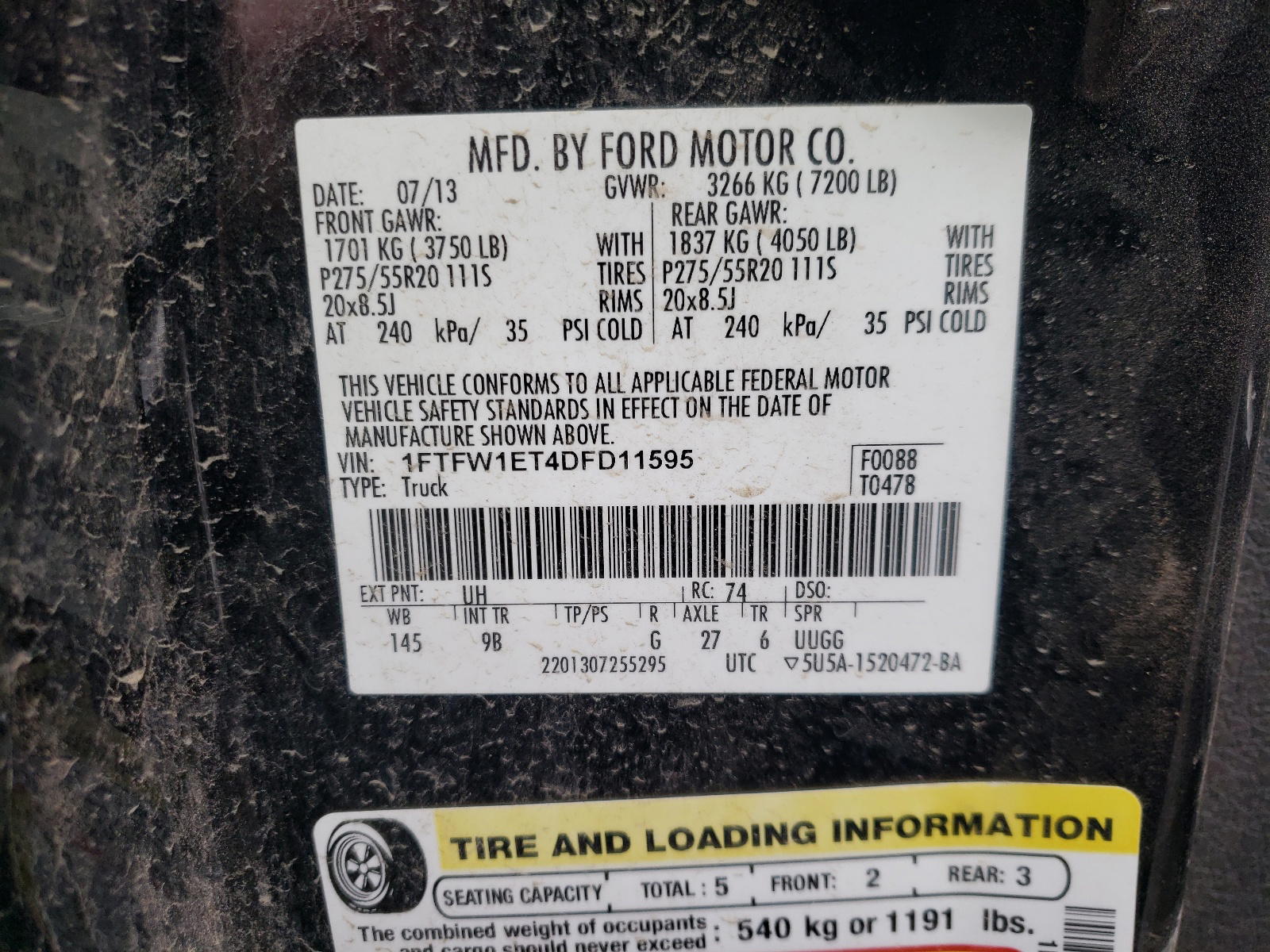 Photo 10 from auction – 2013 FORD F150 SUPER with VIN 1FTFW1ET4DFD11595