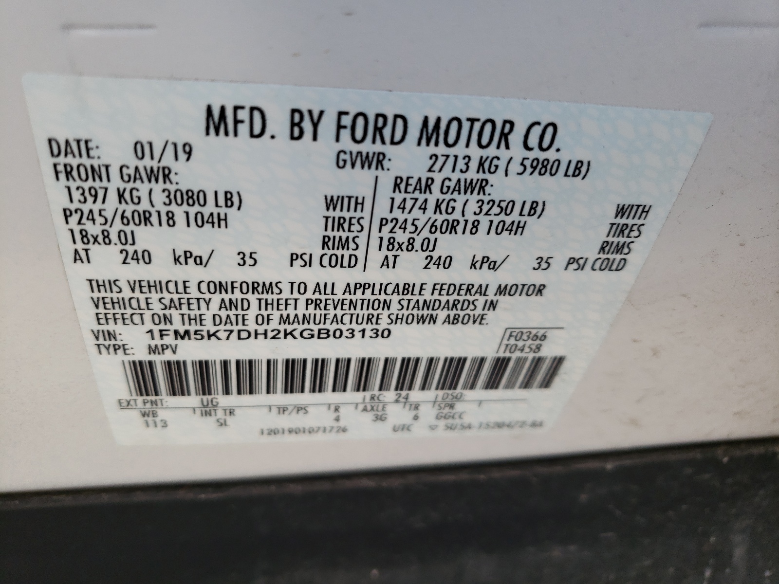 Zdjęcie 10 z aukcji – 2019 FORD EXPLORER X z VIN 1FM5K7DH2KGB03130