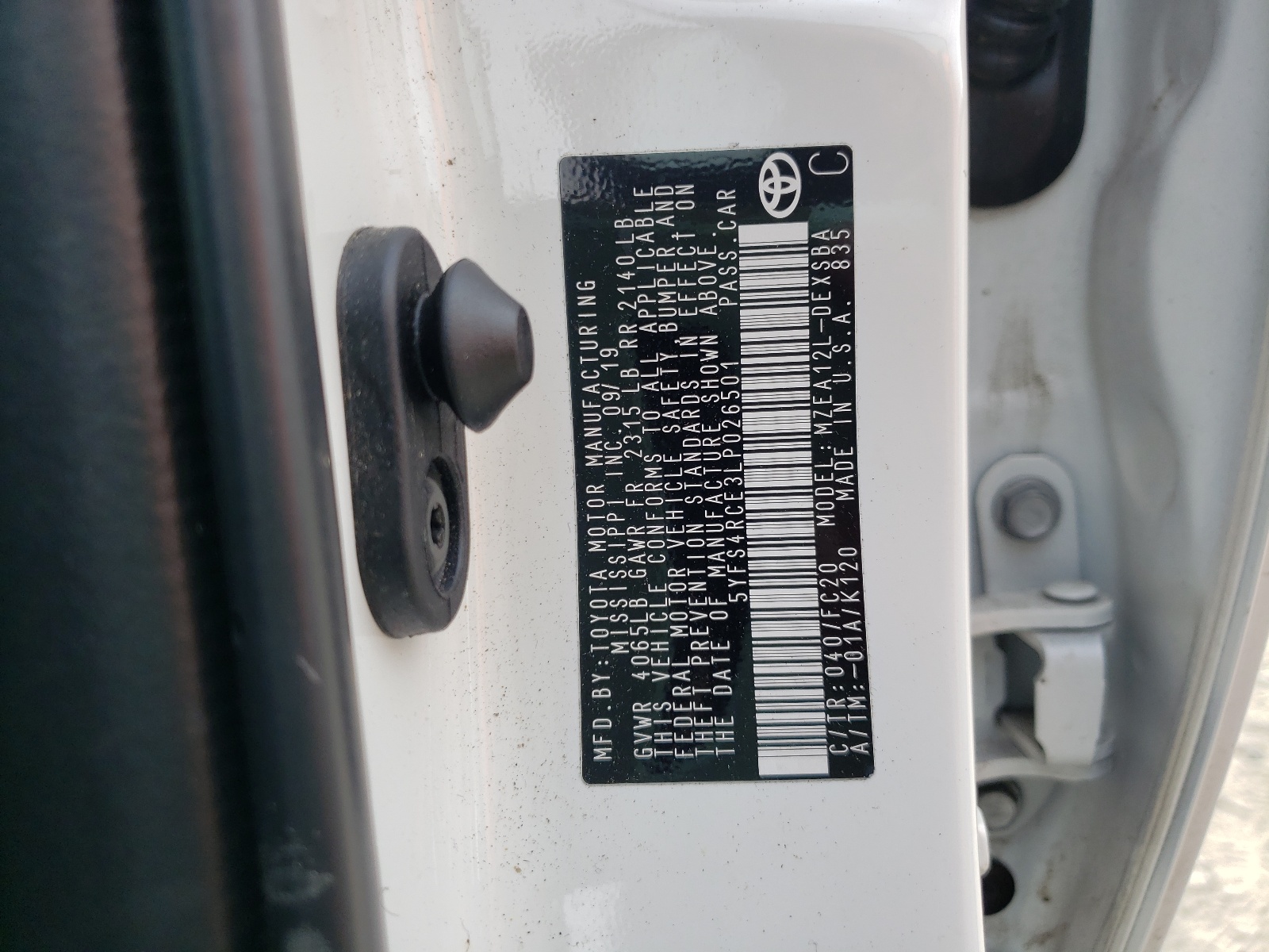 Photo 10 from auction – 2020 TOYOTA COROLLA SE with VIN 5YFS4RCE3LP026501