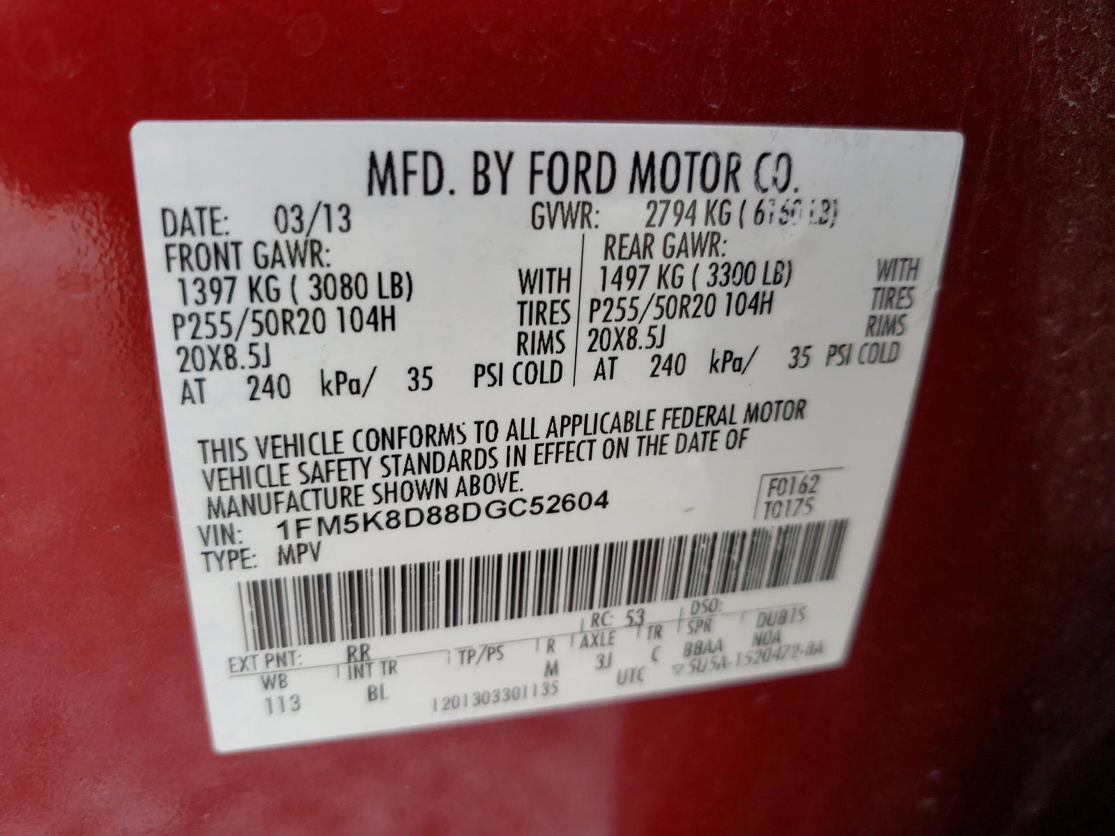 Photo 10 from auction – 2013 FORD EXPLORER X with VIN 1FM5K8D88DGC52604