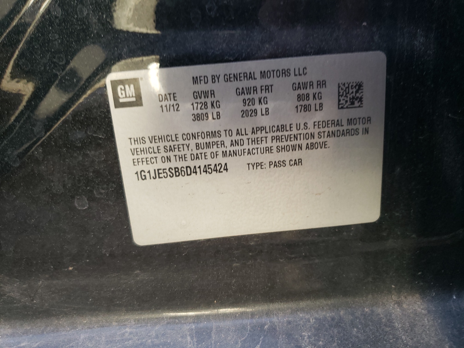 Photo 10 from auction – 2013 CHEVROLET SONIC LTZ with VIN 1G1JE5SB6D4145424
