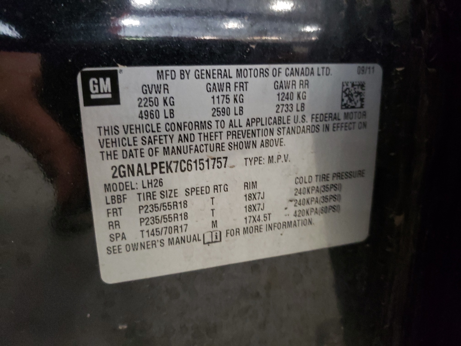 Photo 10 from auction – 2012 CHEVROLET EQUINOX LT with VIN 2GNALPEK7C6151757