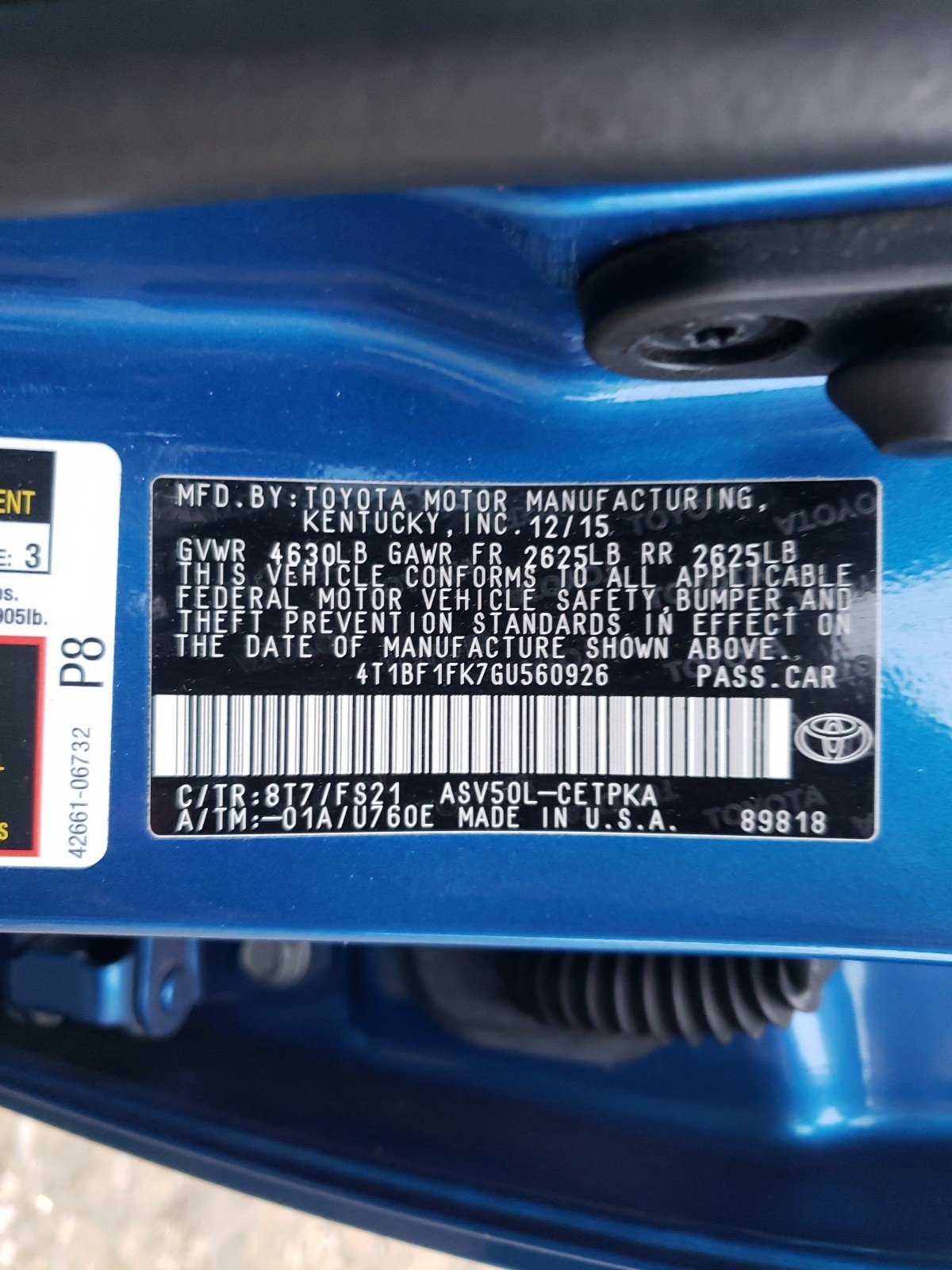 Photo 10 from auction – 2016 TOYOTA CAMRY LE with VIN 4T1BF1FK7GU560926