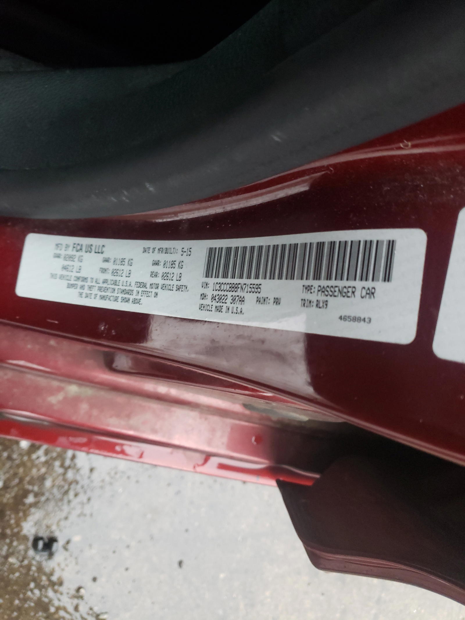 Photo 10 from auction – 2015 CHRYSLER 200 S with VIN 1C3CCCBB8FN715595