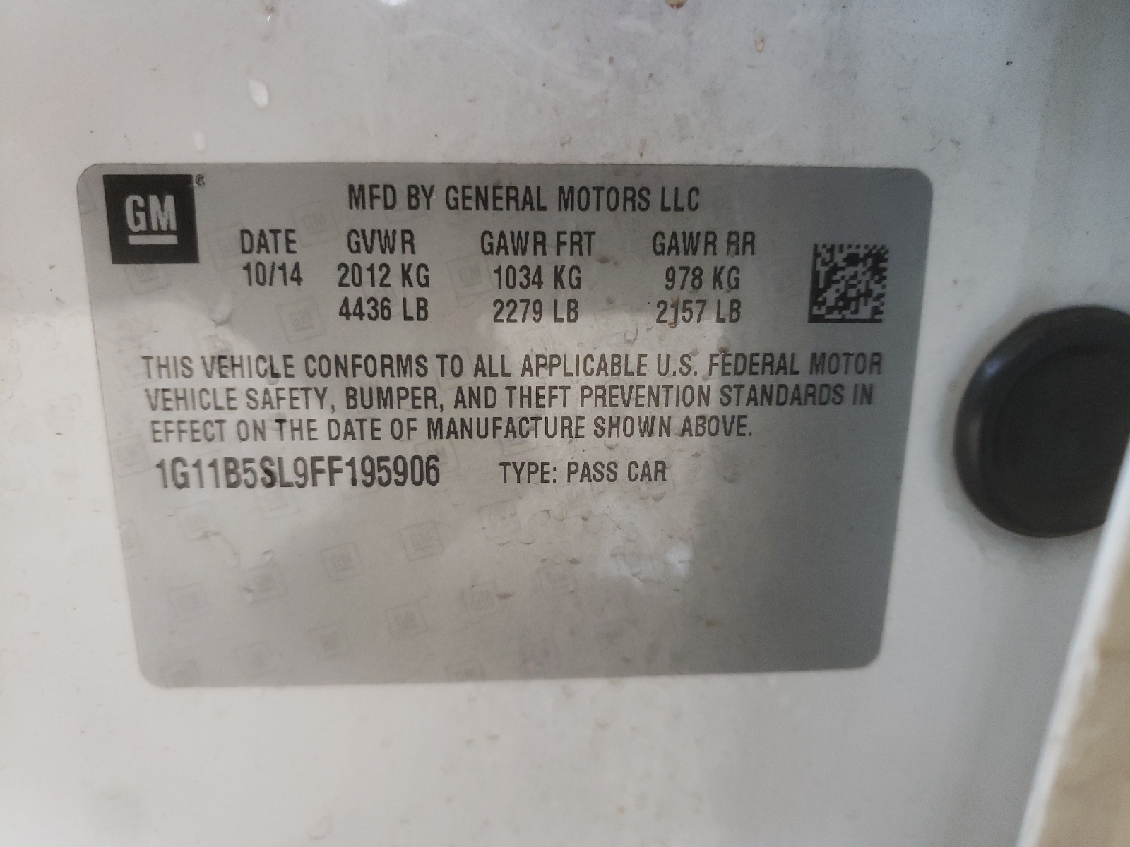 Photo 10 from auction – 2015 CHEVROLET MALIBU LS with VIN 1G11B5SL9FF195906