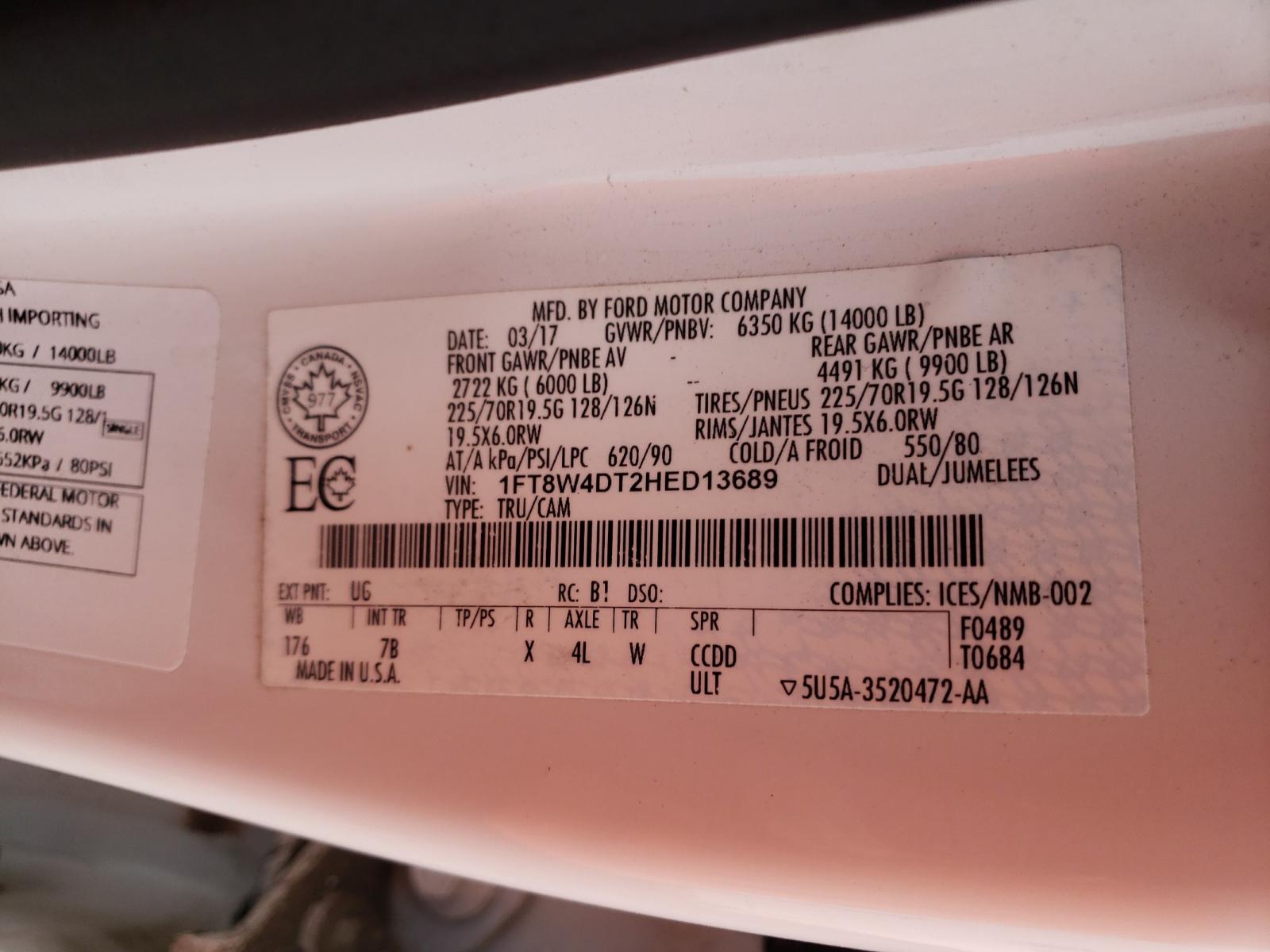 Photo 10 from auction – 2017 FORD F450 SUPER with VIN 1FT8W4DT2HED13689