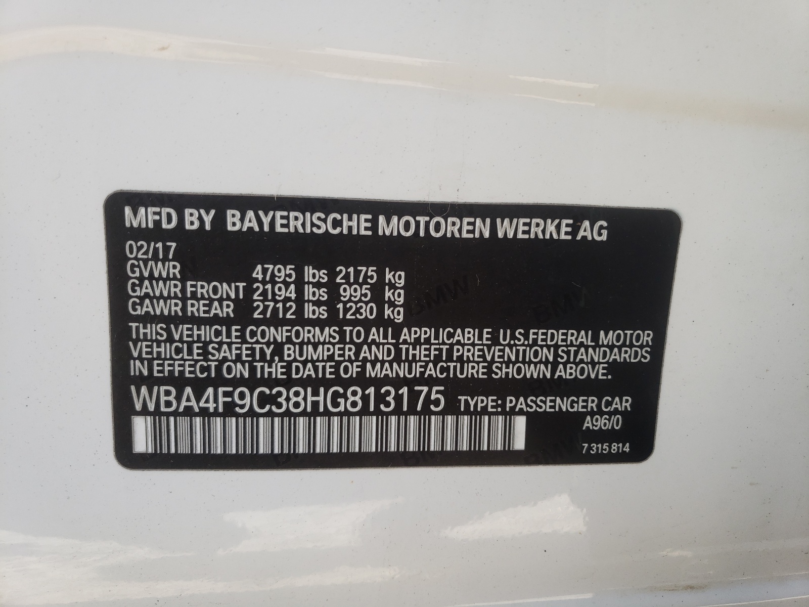 Photo 10 from auction – 2017 BMW 430XI GRAN with VIN WBA4F9C38HG813175