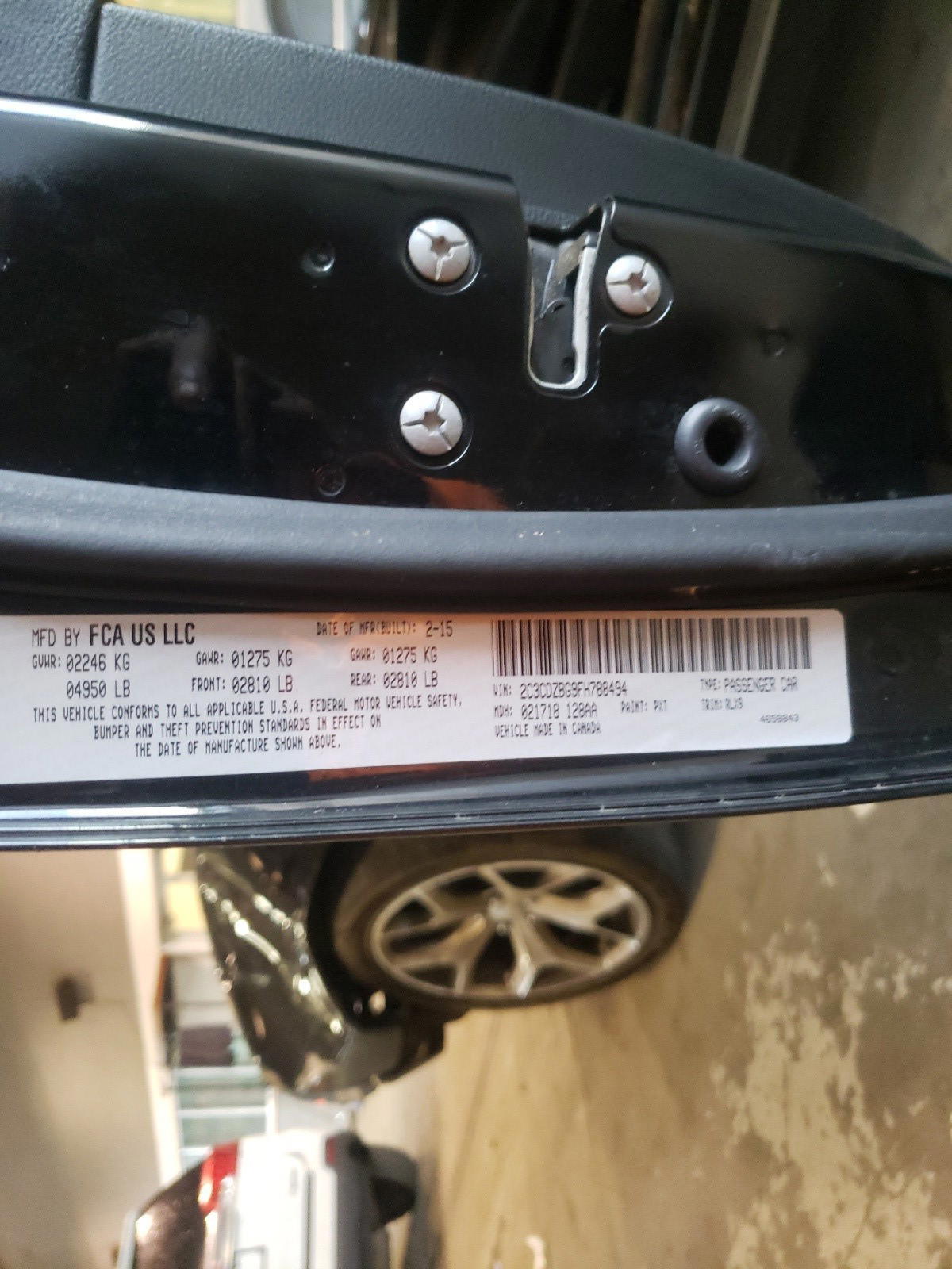 Photo 10 from auction – 2015 DODGE CHALLENGER with VIN 2C3CDZBG9FH788494