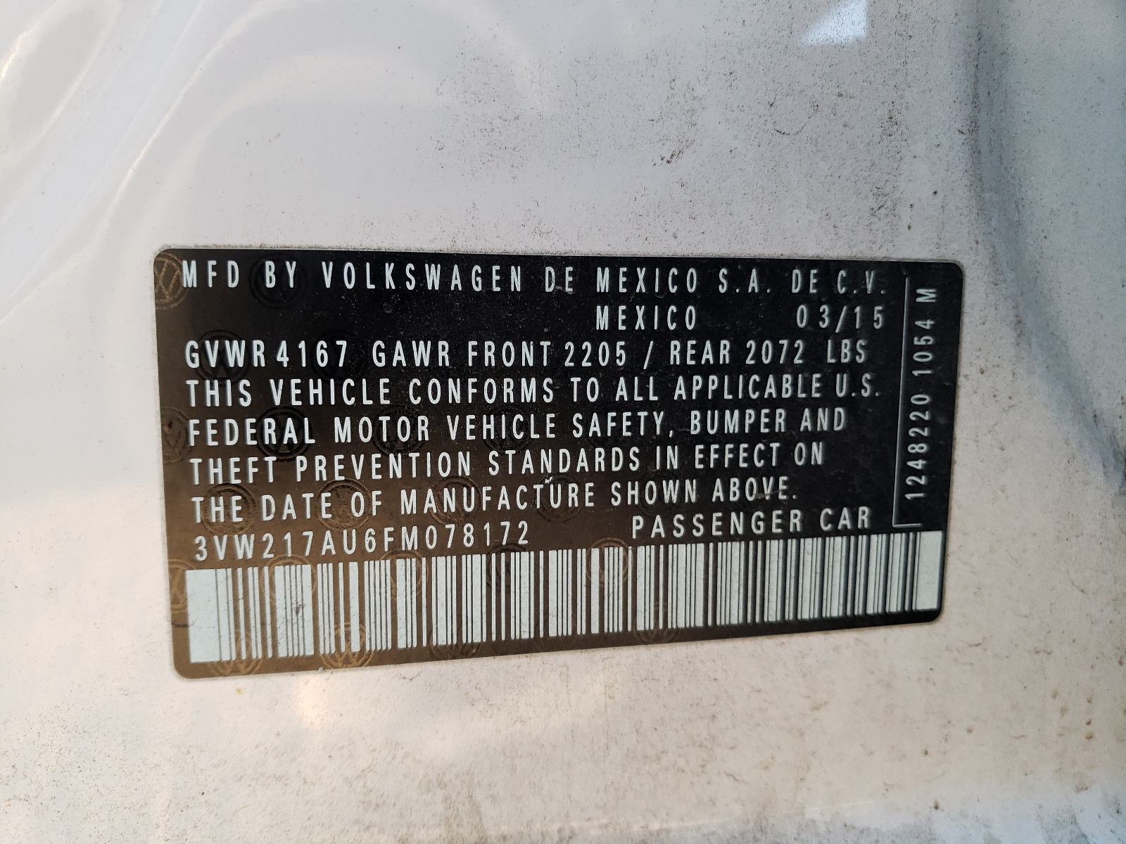Photo 10 from auction – 2015 VOLKSWAGEN GOLF with VIN 3VW217AU6FM078172