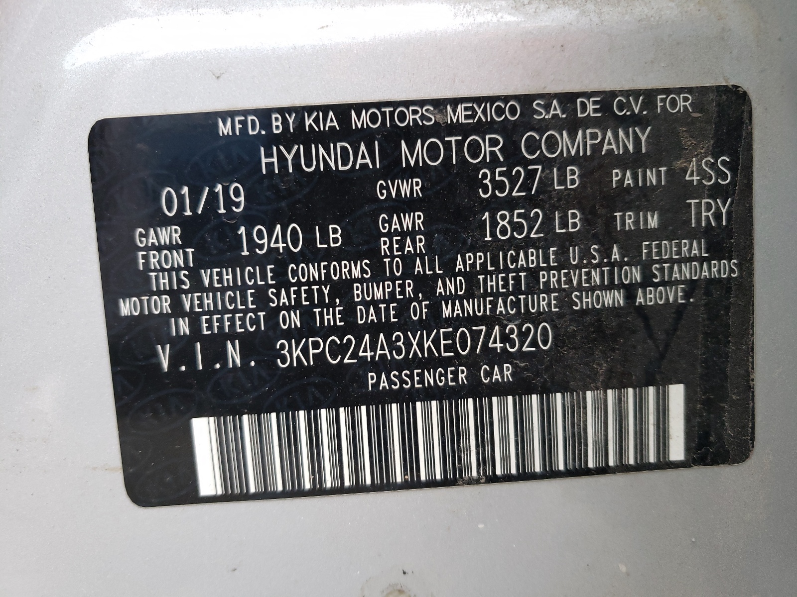 Photo 10 from auction – 2019 HYUNDAI ACCENT SE with VIN 3KPC24A3XKE074320