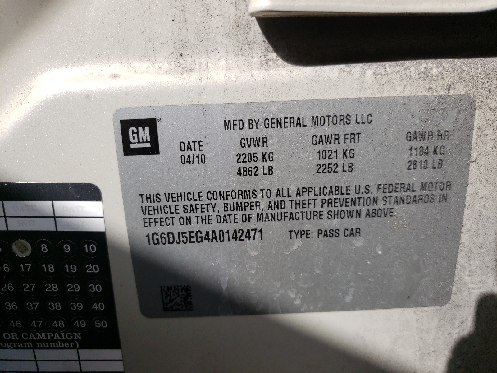 Photo 10 from auction – 2010 CADILLAC CTS PERFOR with VIN 1G6DJ5EG4A0142471