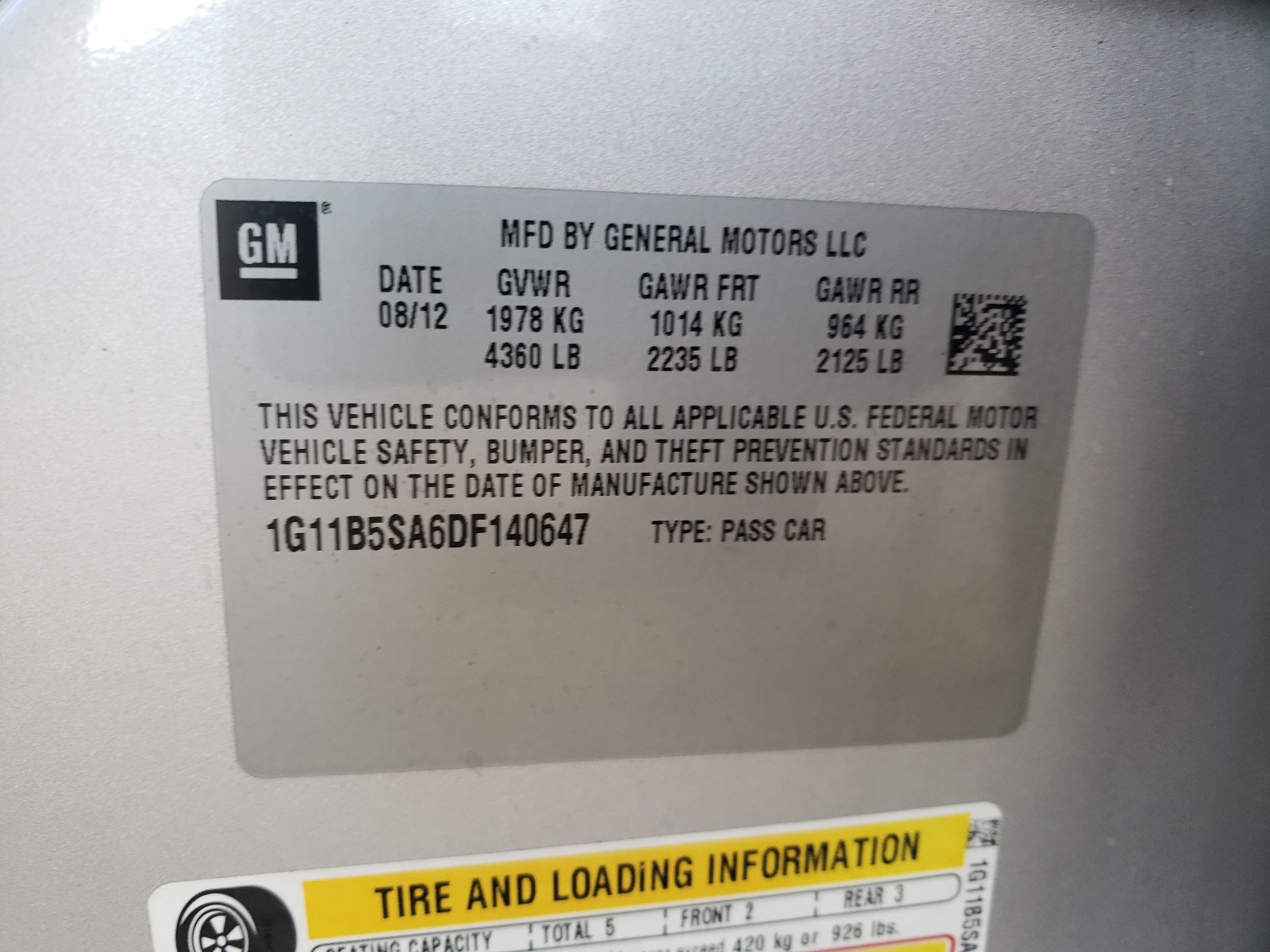 Photo 10 from auction – 2013 CHEVROLET MALIBU LS with VIN 1G11B5SA6DF140647