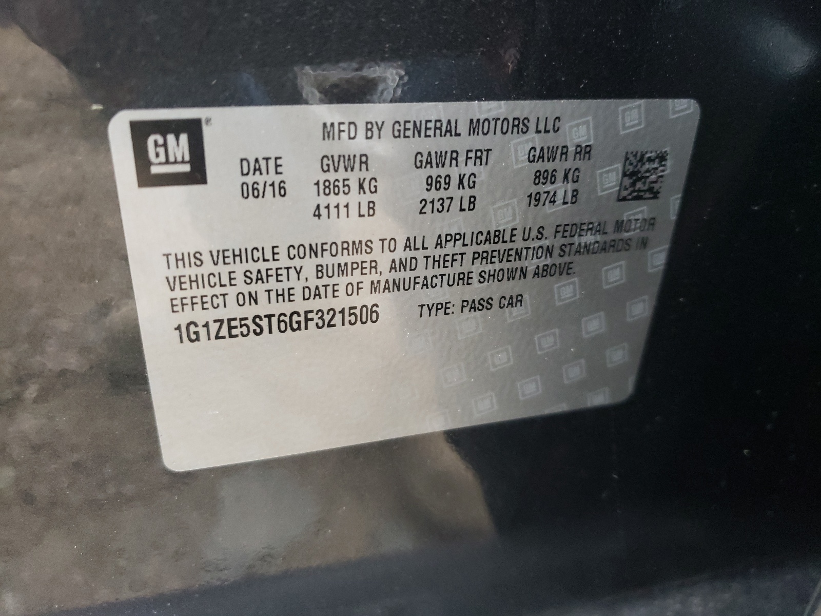 Photo 10 from auction – 2016 CHEVROLET MALIBU LT with VIN 1G1ZE5ST6GF321506