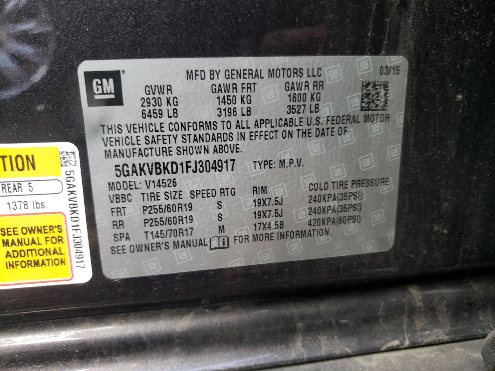 Photo 10 from auction – 2015 BUICK ENCLAVE with VIN 5GAKVBKD1FJ304917
