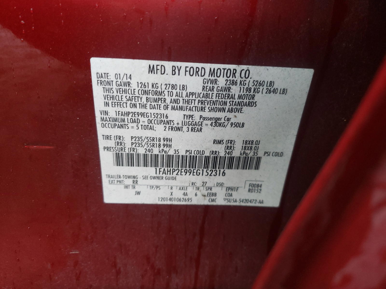 Photo 10 from auction – 2014 FORD TAURUS SEL with VIN 1FAHP2E99EG152316
