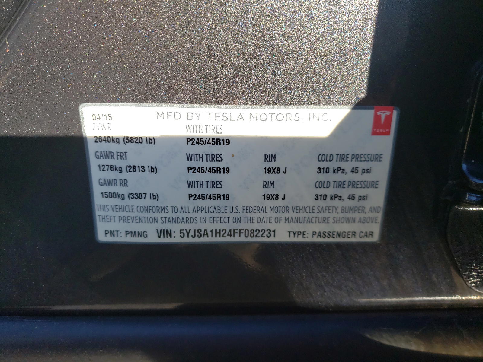 Photo 10 from auction – 2015 TESLA MODEL S 85 with VIN 5YJSA1H24FF082231