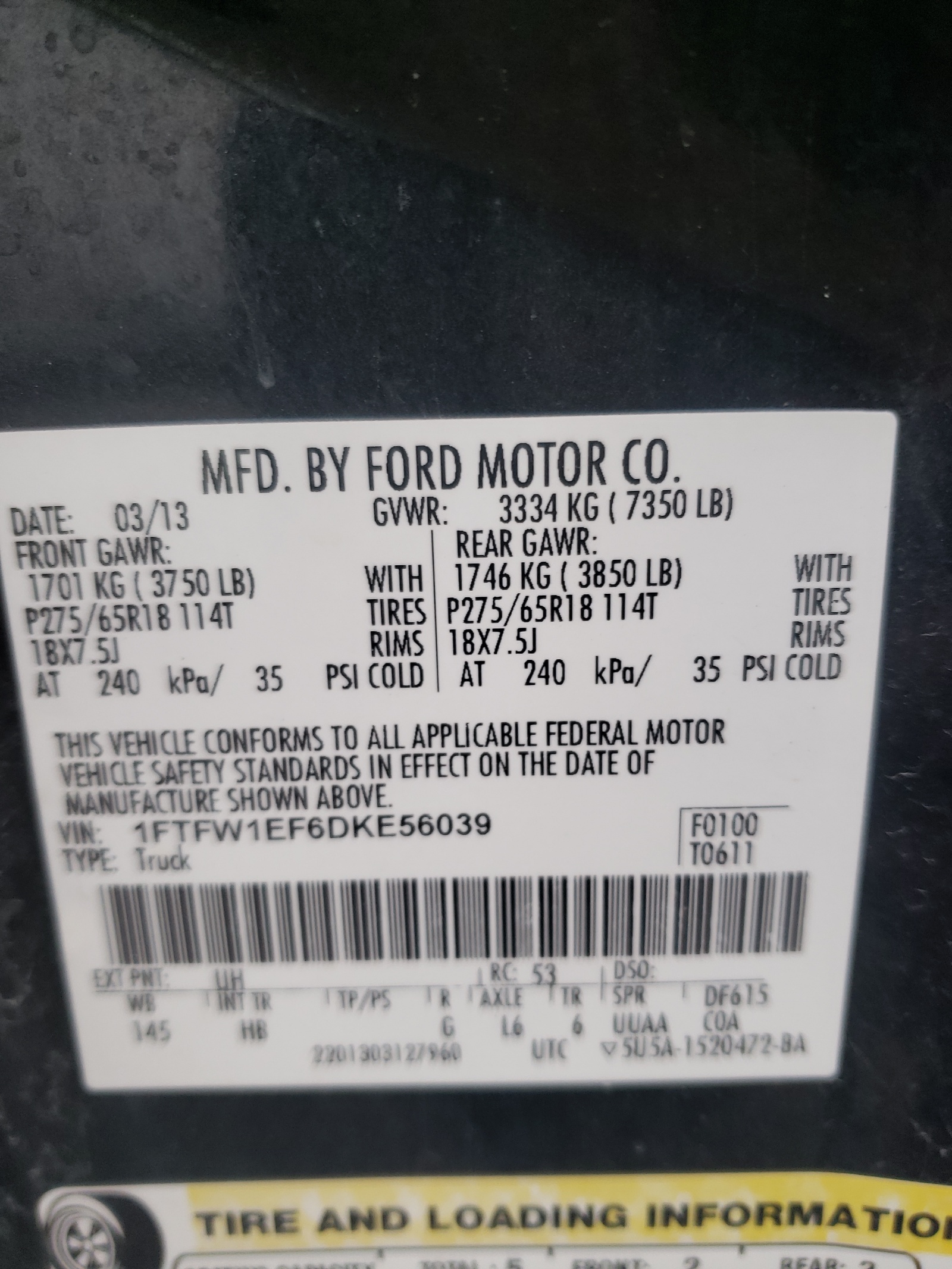 Photo 10 from auction – 2013 FORD F150 SUPER with VIN 1FTFW1EF6DKE56039
