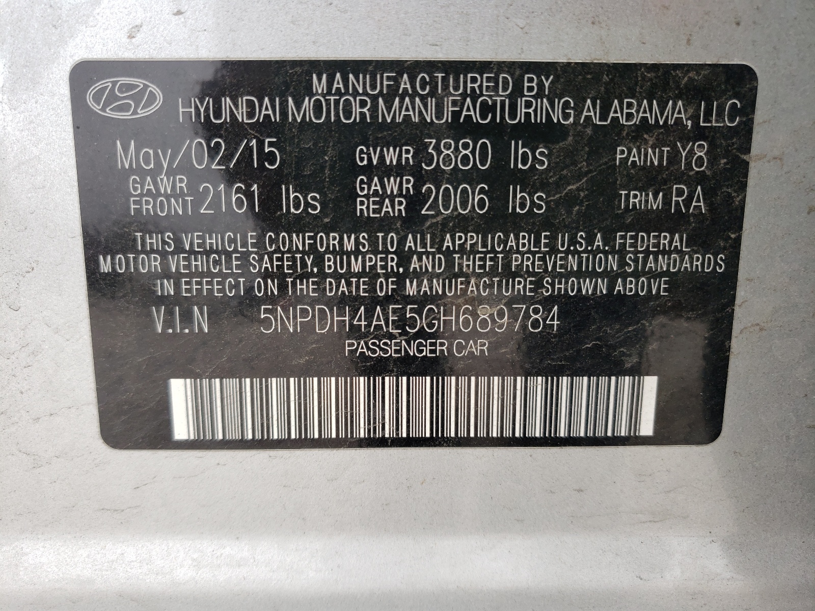 Photo 10 from auction – 2016 HYUNDAI ELANTRA SE with VIN 5NPDH4AE5GH689784