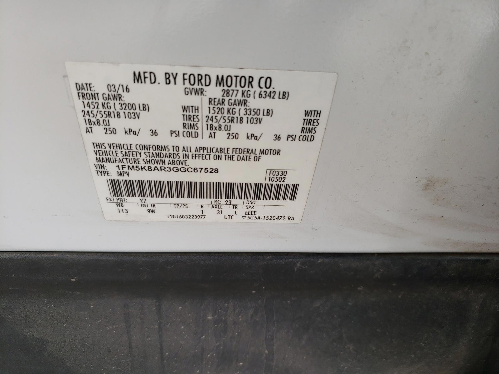 Photo 10 from auction – 2016 FORD EXPLORER P with VIN 1FM5K8AR3GGC67528