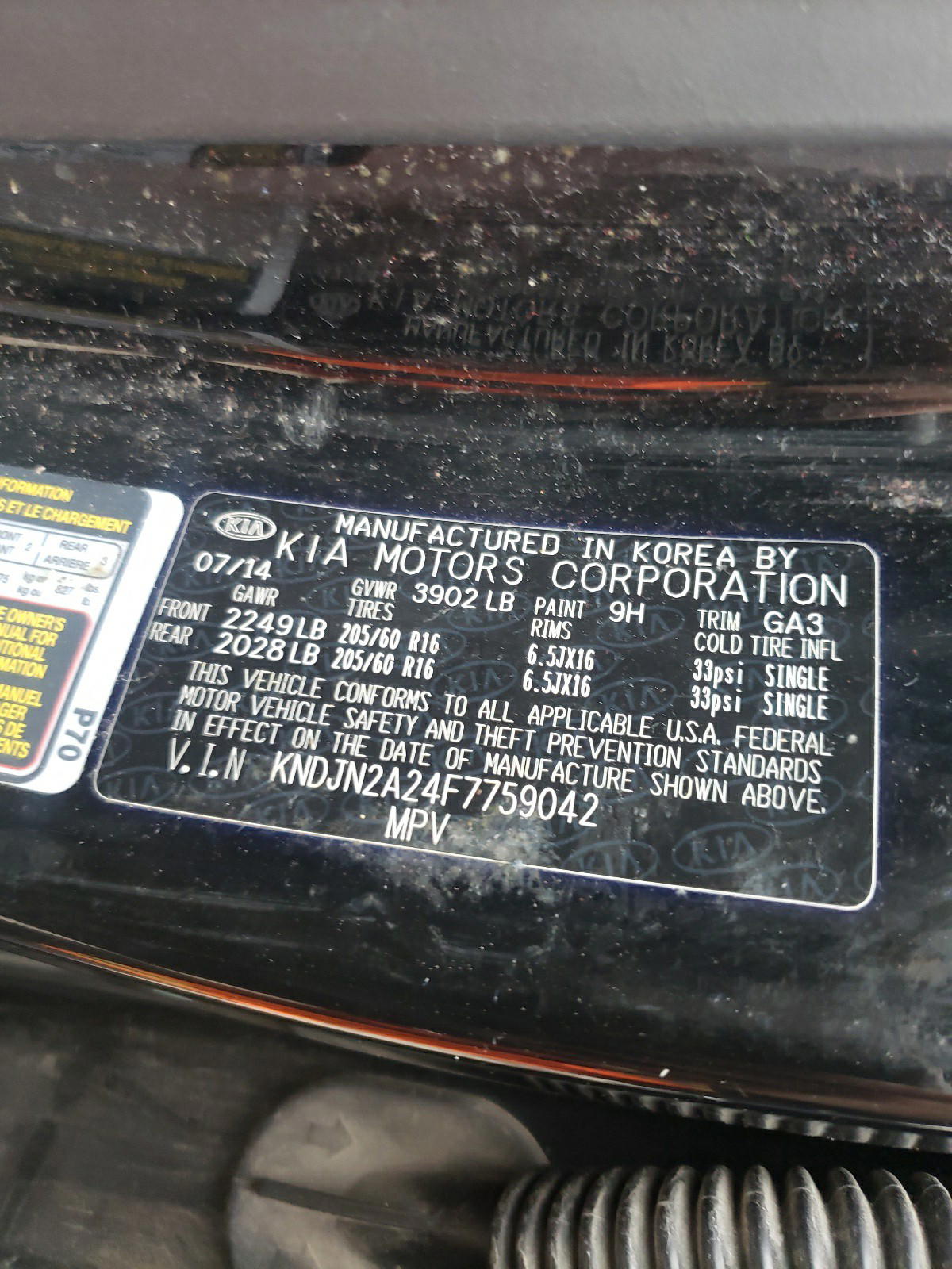 Photo 10 from auction – 2015 KIA SOUL with VIN KNDJN2A24F7759042