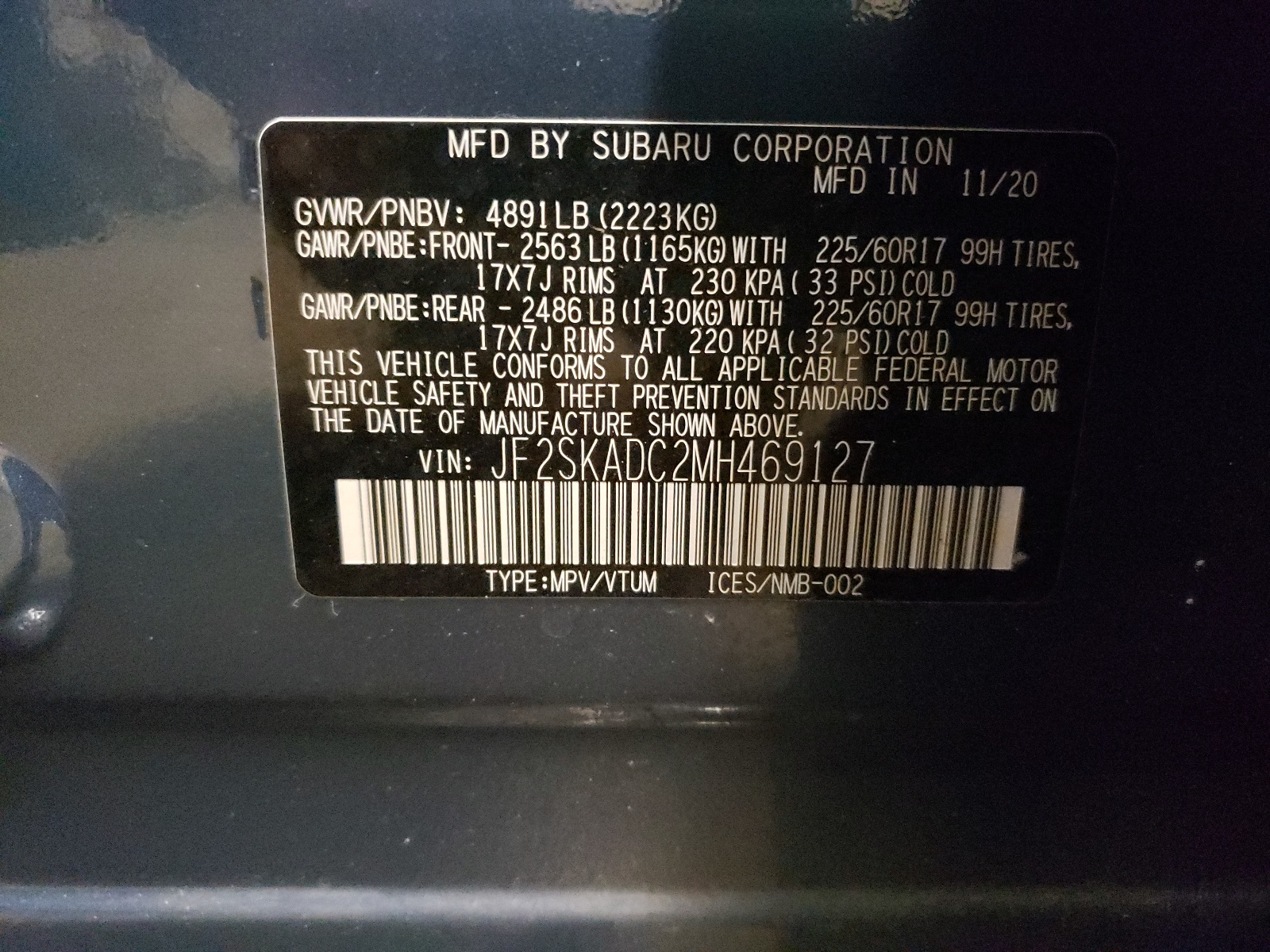 Zdjęcie 10 z aukcji – 2021 SUBARU FORESTER z VIN JF2SKADC2MH469127