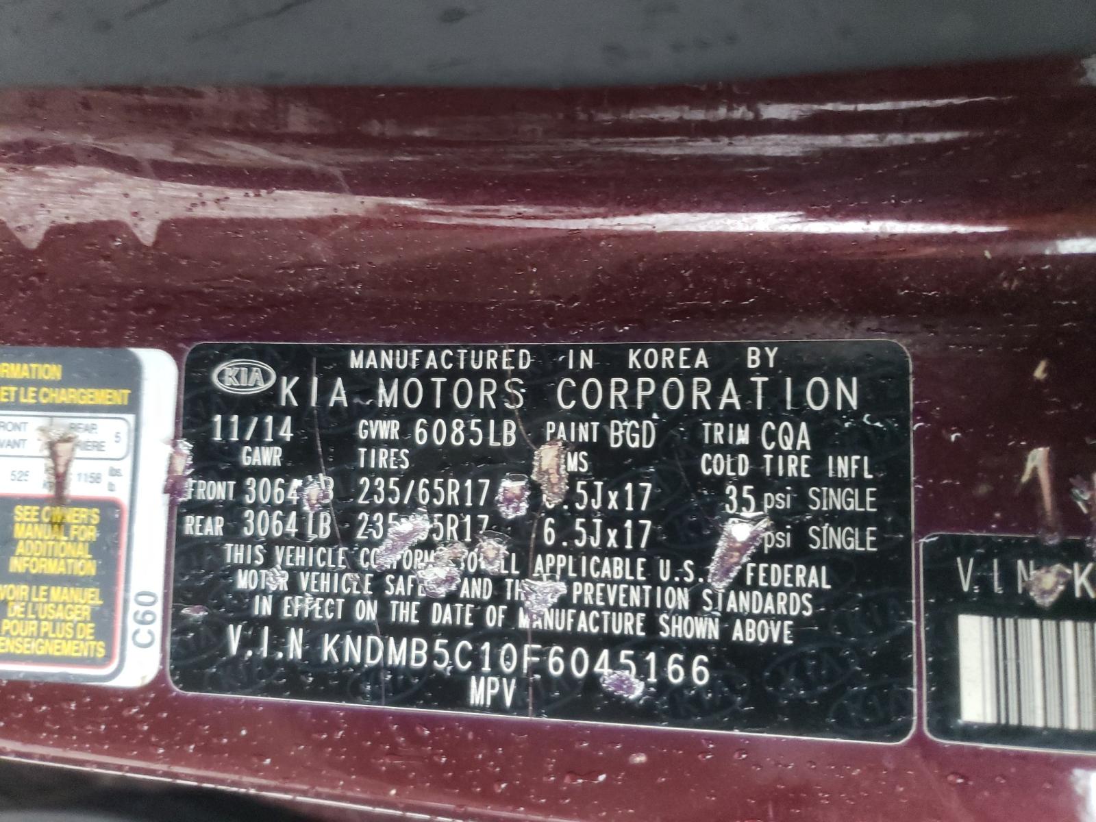 Photo 10 from auction – 2015 KIA SEDONA LX with VIN KNDMB5C10F6045166