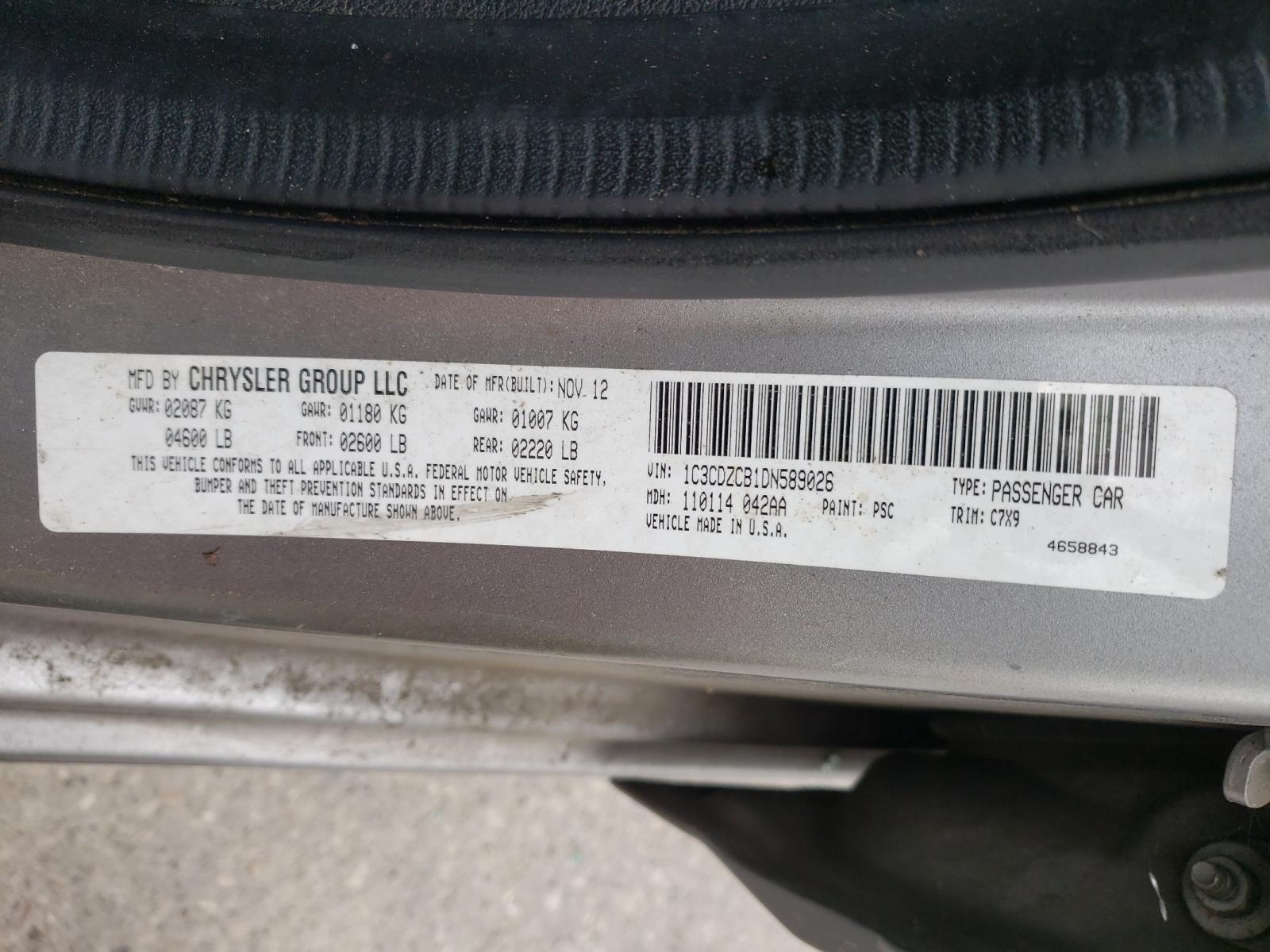 Photo 10 from auction – 2013 DODGE AVENGER SX with VIN 1C3CDZCB1DN589026