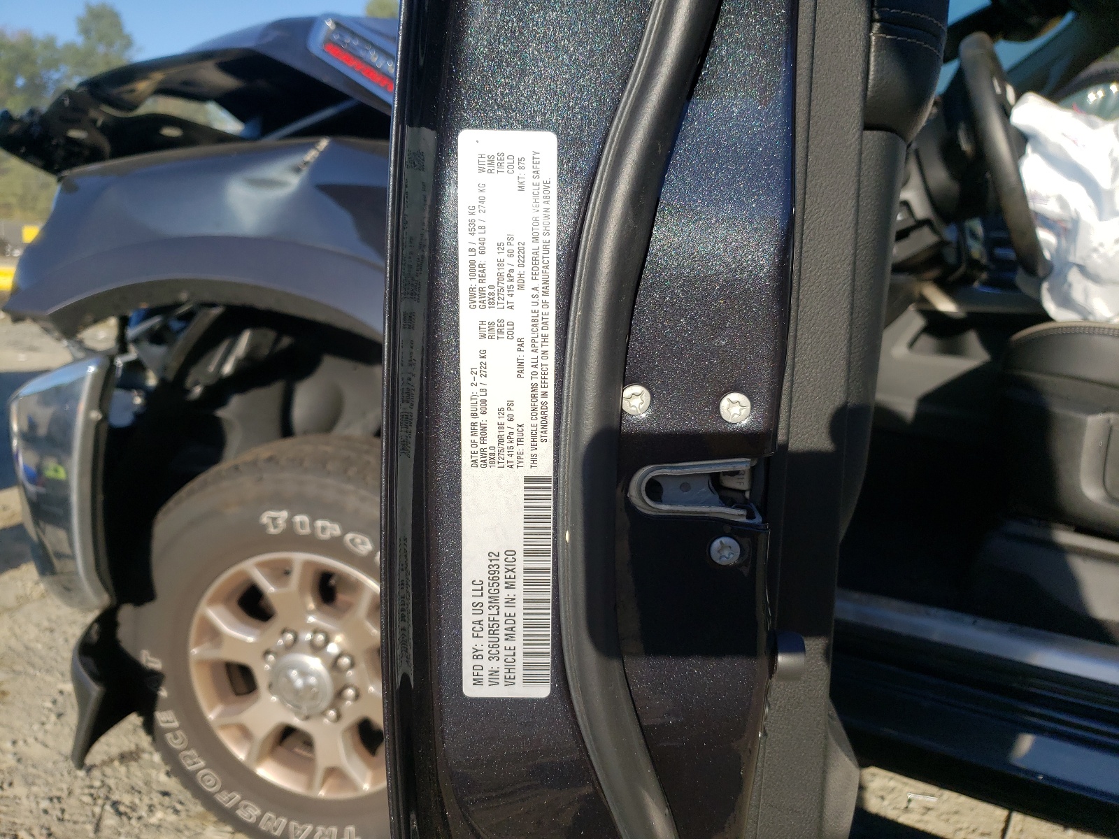Photo 10 from auction – 2021 RAM 2500 LARAM with VIN 3C6UR5FL3MG569312