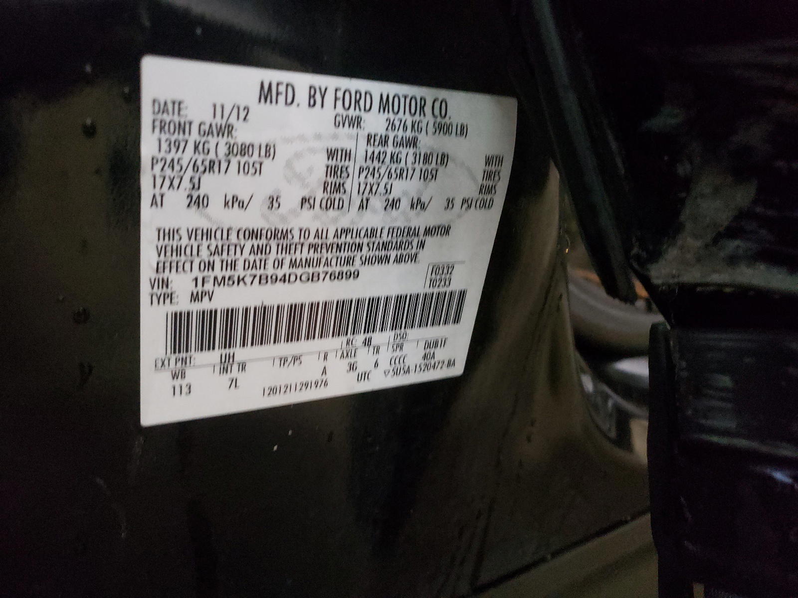 Photo 10 from auction – 2013 FORD EXPLORER with VIN 1FM5K7B94DGB76899