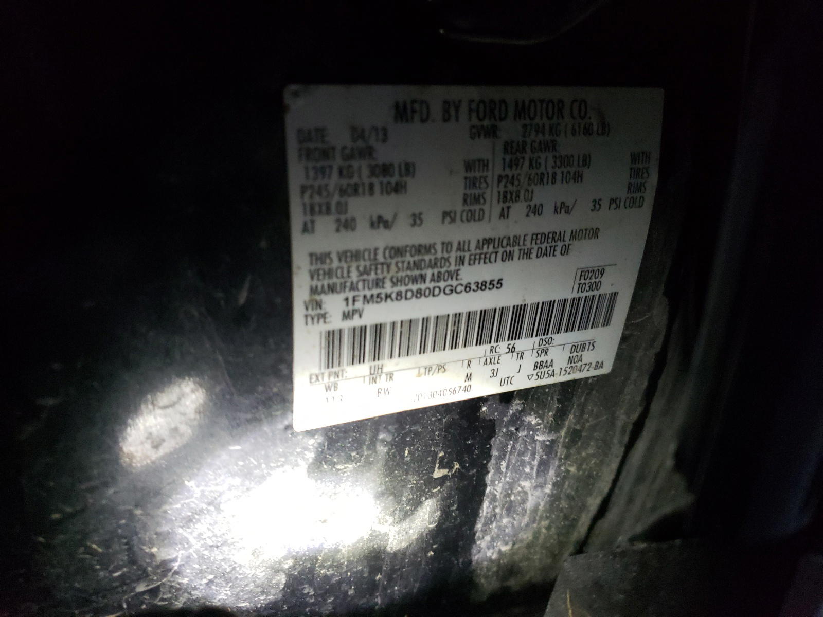 Photo 10 from auction – 2013 FORD EXPLORER X with VIN 1FM5K8D80DGC63855