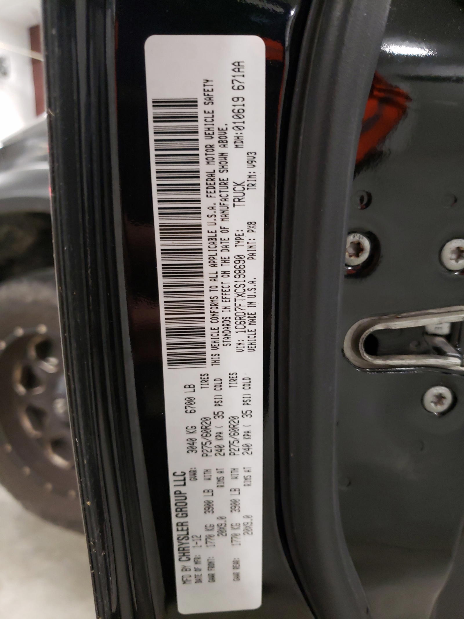 Photo 10 from auction – 2012 DODGE RAM 1500 S with VIN 1C6RD7FTXCS198690