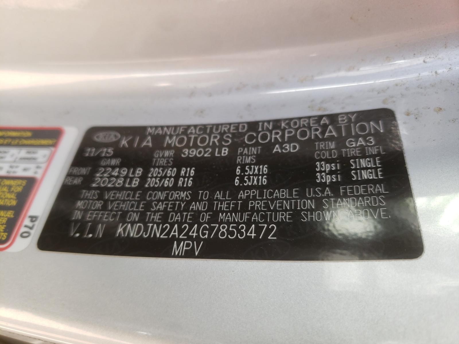 Photo 10 from auction – 2016 KIA SOUL with VIN KNDJN2A24G7853472