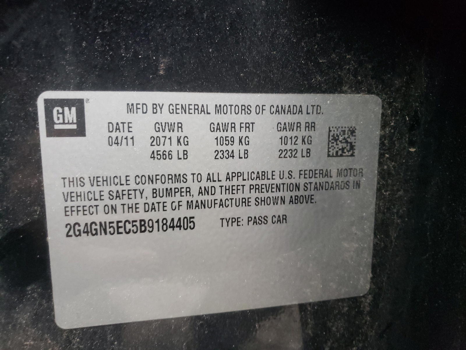 Photo 10 from auction – 2011 BUICK REGAL CXL with VIN 2G4GN5EC5B9184405