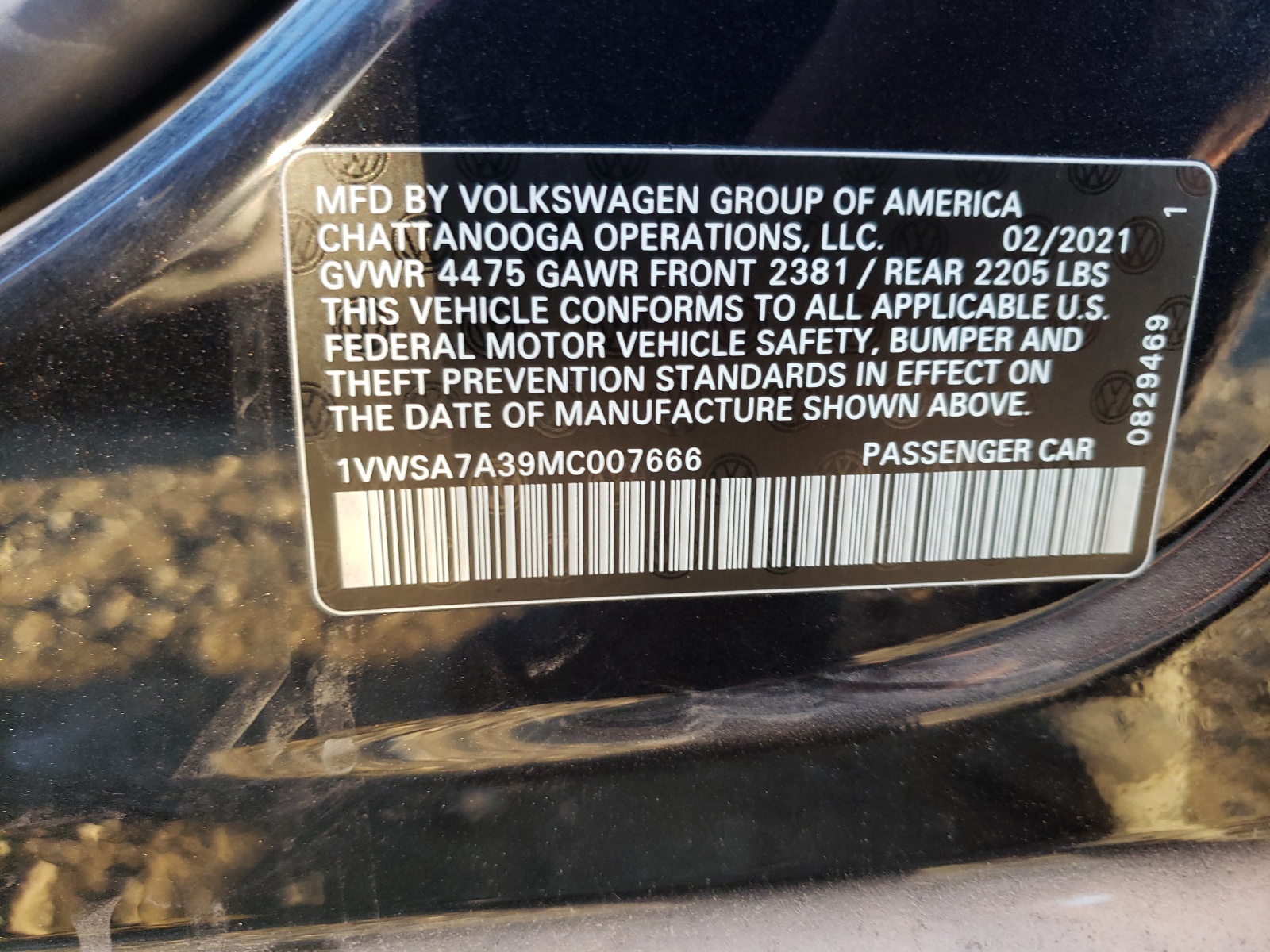 Photo 10 from auction – 2021 VOLKSWAGEN PASSAT SE with VIN 1VWSA7A39MC007666